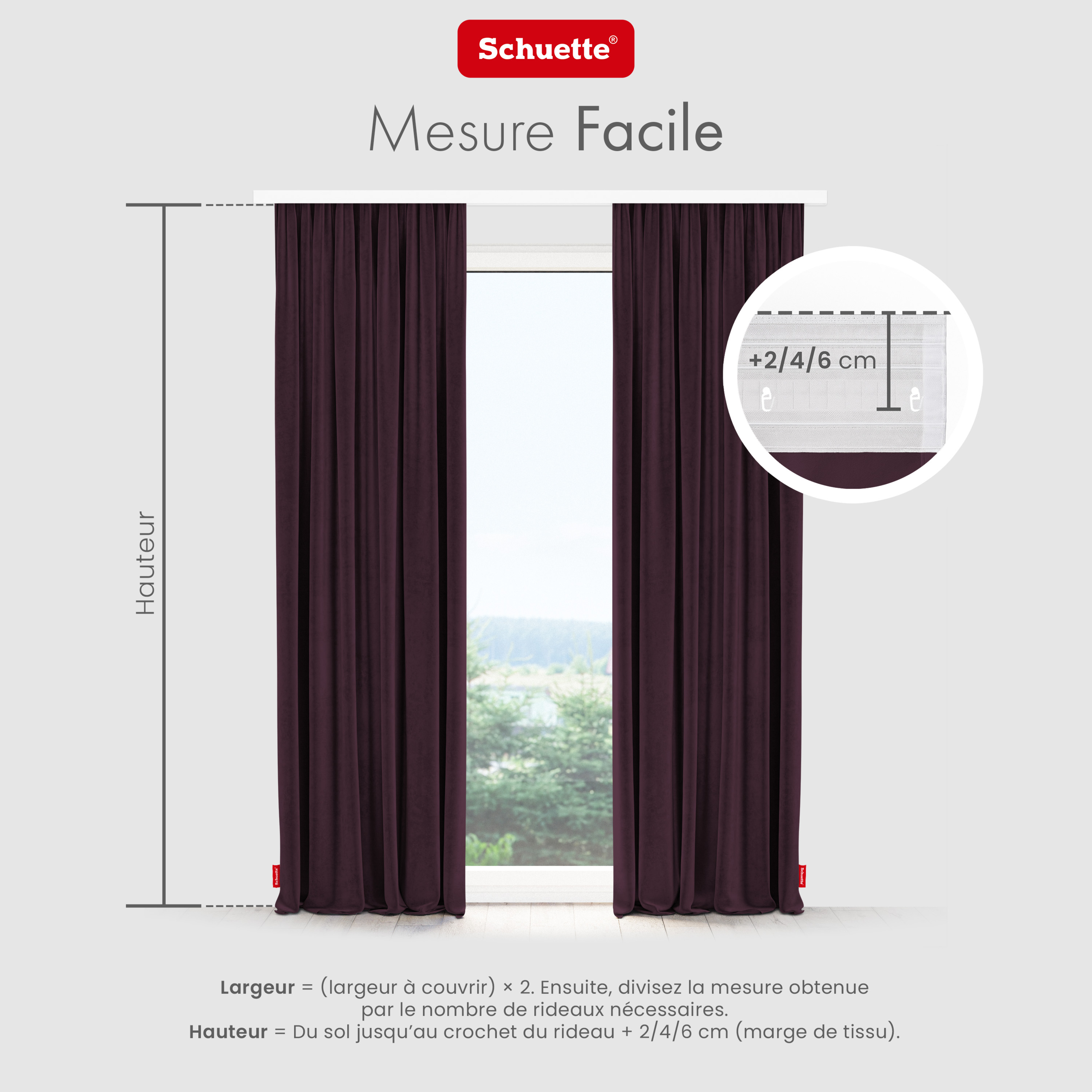 Schuette® Verdunkelungs-Vorhang Gardine mit Tunnelband nach Maß ● Millenium Velvet Kollektion: Plum (Purple) ● 1 Stück ● Knitterfrei Pflegeleicht Thermo Blickdicht & stark Abdunkelnd