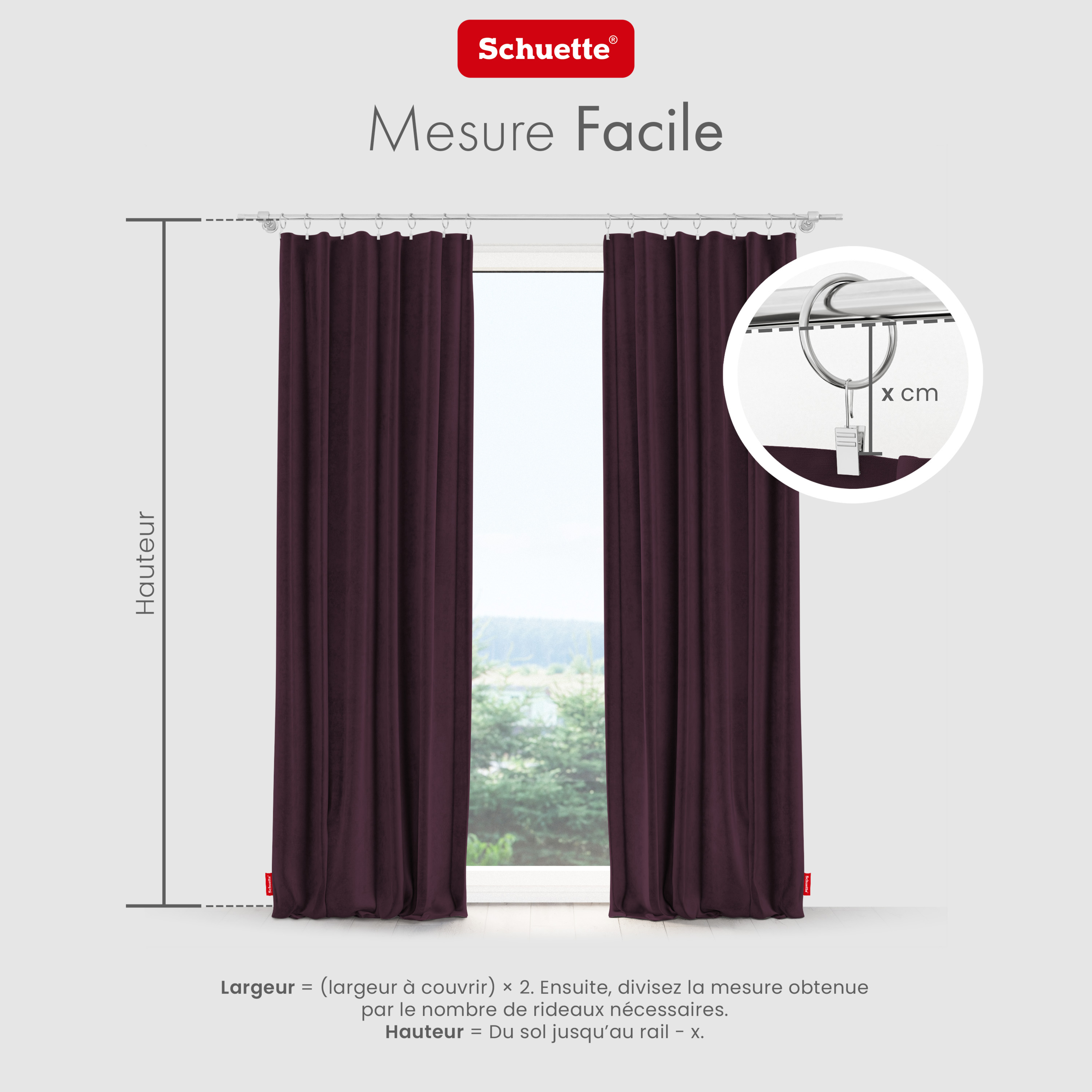 Schuette® Verdunkelungs-Vorhang Gardine mit Tunnelband nach Maß ● Millenium Velvet Kollektion: Plum (Purple) ● 1 Stück ● Knitterfrei Pflegeleicht Thermo Blickdicht & stark Abdunkelnd