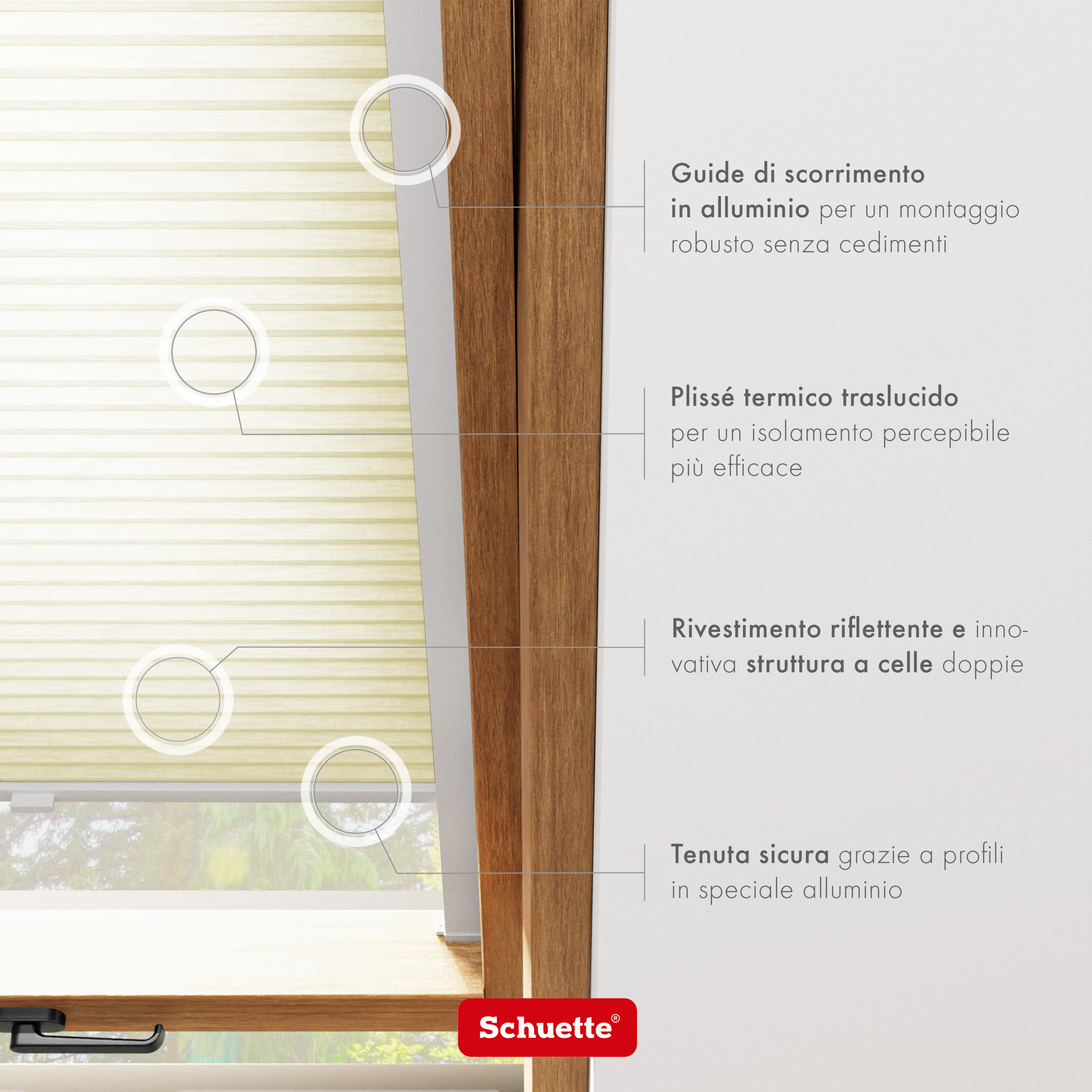 Schuette® Dachfenster Wabenplissee nach Maß • Thermo x Honey Kollektion: Butterlight (Beige) • Profilfarbe: Eiche