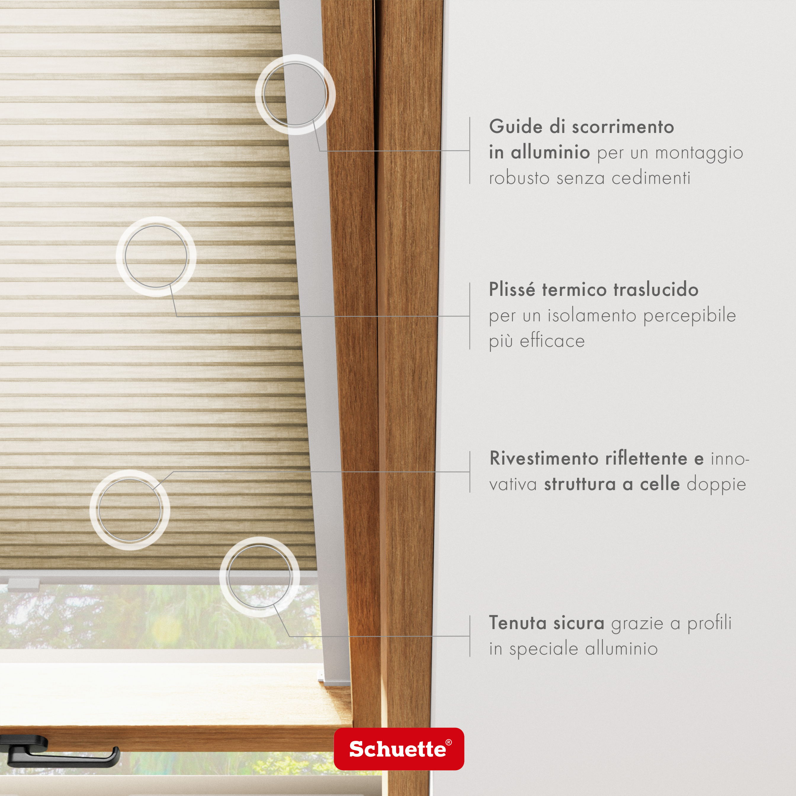 Schuette® Dachfenster Wabenplissee nach Maß • Thermo x Honey Kollektion: Latte Mood (Sandbeige) • Profilfarbe: Walnuss