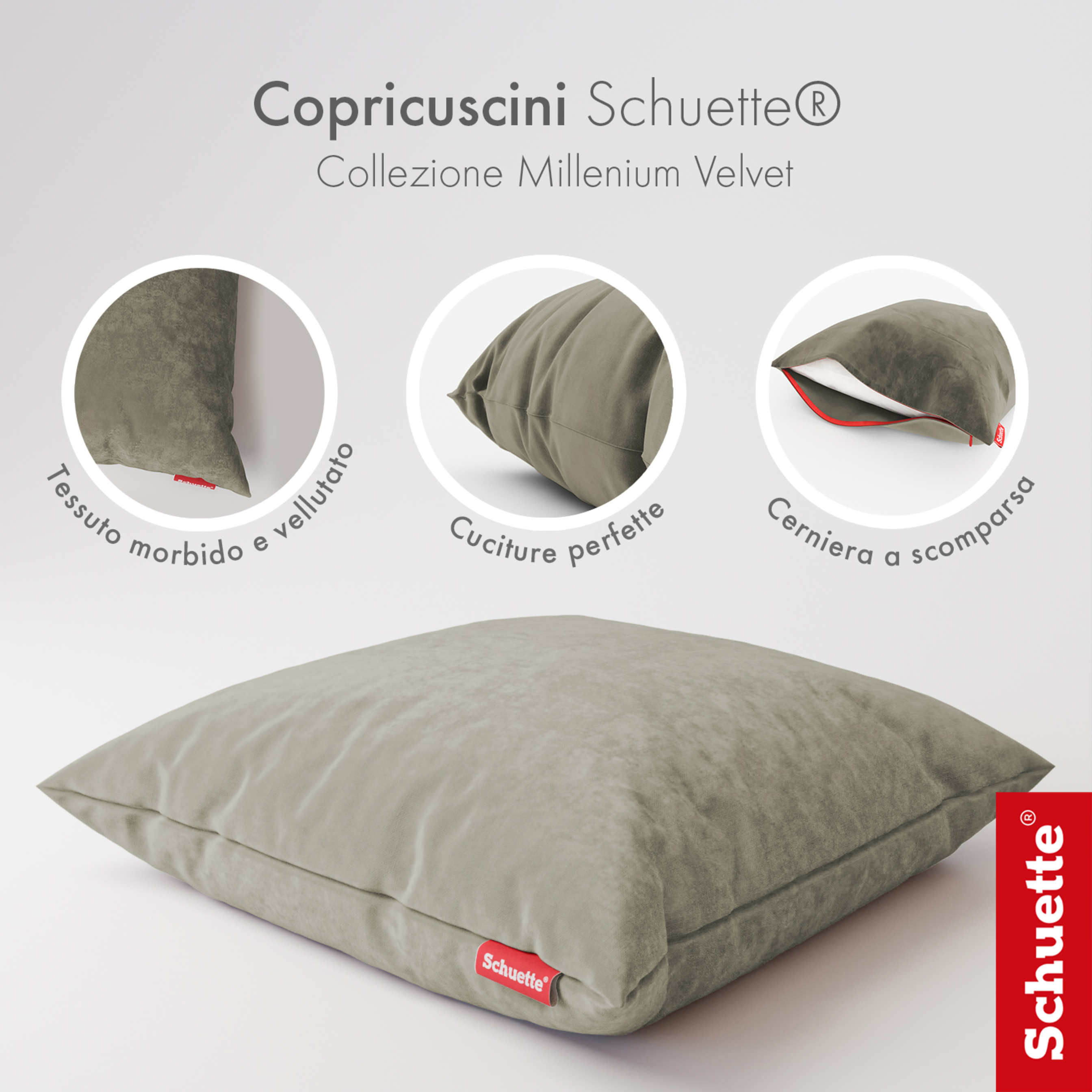 Schuette® Dekorativer Kissenbezug aus Samt mit verdecktem Reißverschluss • Millenium Velvet Kollektion: Grey Goose (Beige) • 1 Stück • Knitterfrei • Kuschelweich
