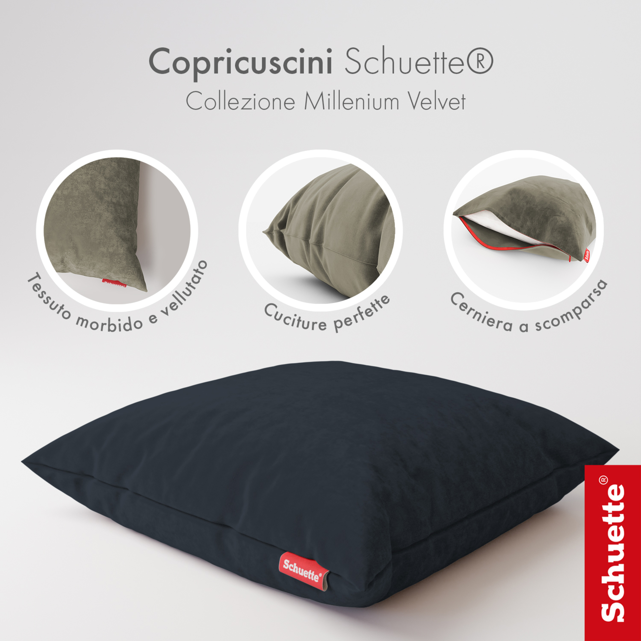 Schuette® Dekorativer Kissenbezug aus Samt mit verdecktem Reißverschluss • Millenium Velvet Kollektion: Anchor (Blue) • 1 Stück • Knitterfrei • Kuschelweich