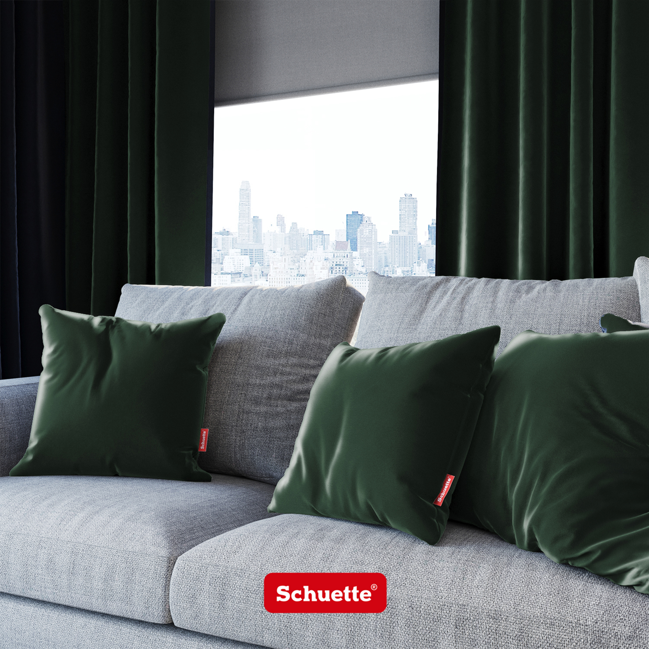 Schuette® Dekorativer Kissenbezug aus Samt mit verdecktem Reißverschluss • Millenium Velvet Kollektion: Dark Forest (Dark Green) • 1 Stück • Knitterfrei • Kuschelweich