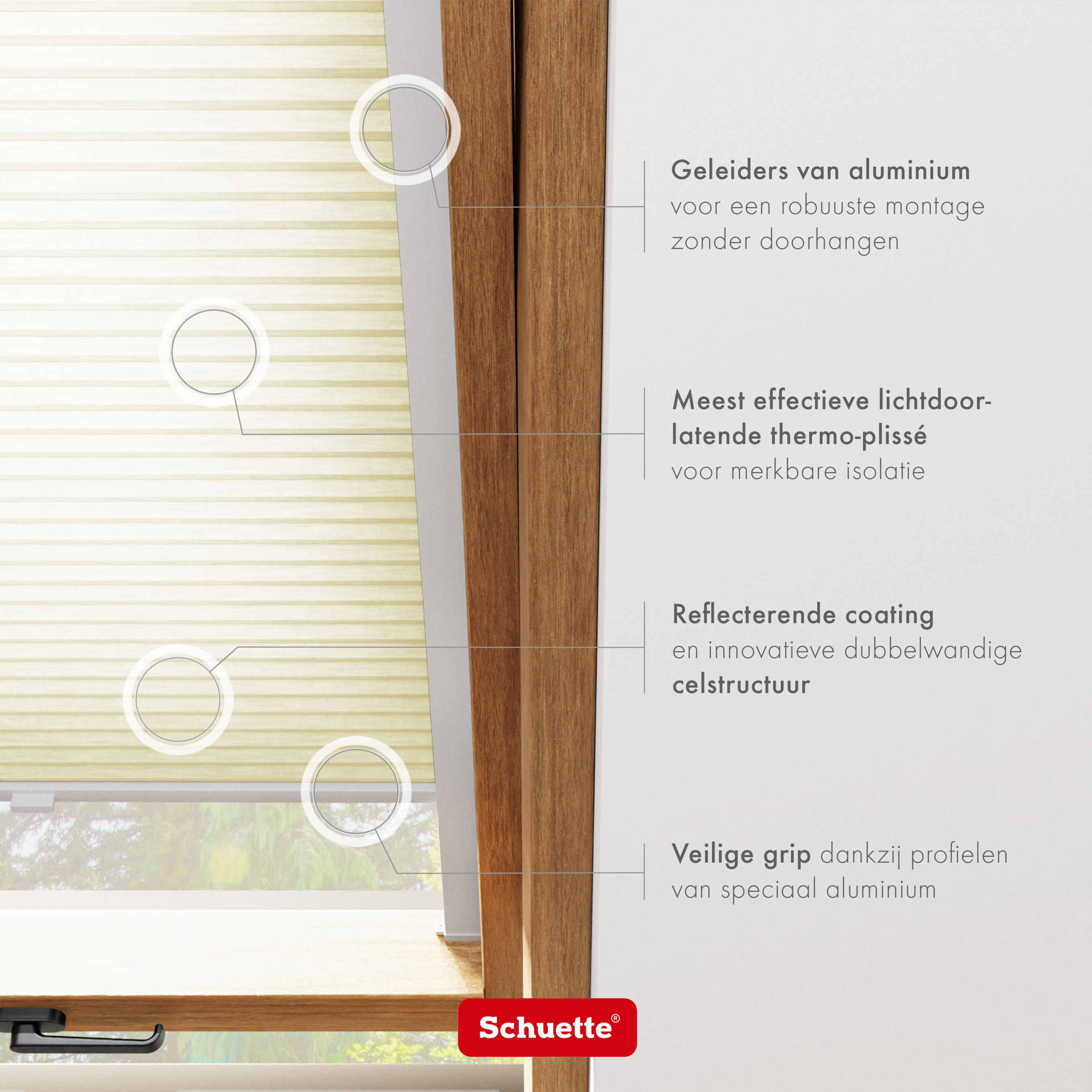Schuette® Dachfenster Wabenplissee nach Maß • Thermo x Honey Kollektion: Butterlight (Beige) • Profilfarbe: Eiche