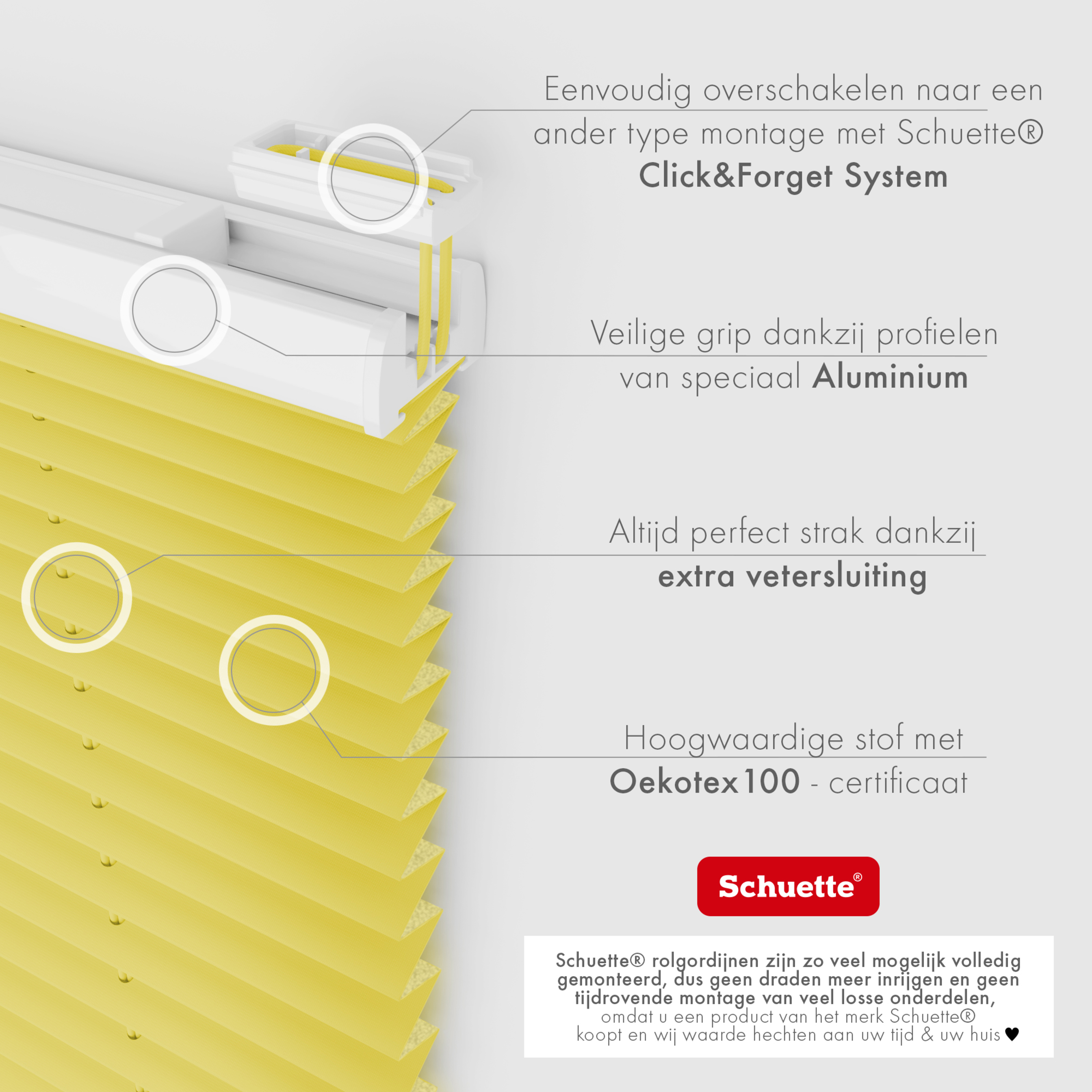 Schuette® Plissee mit Bohren nach Maß • Suprafix "Double 2in1" Schraub- & Klemmhalter • Thermo Kollektion: Sunflower (Gelb) • Profilfarbe: Weiß