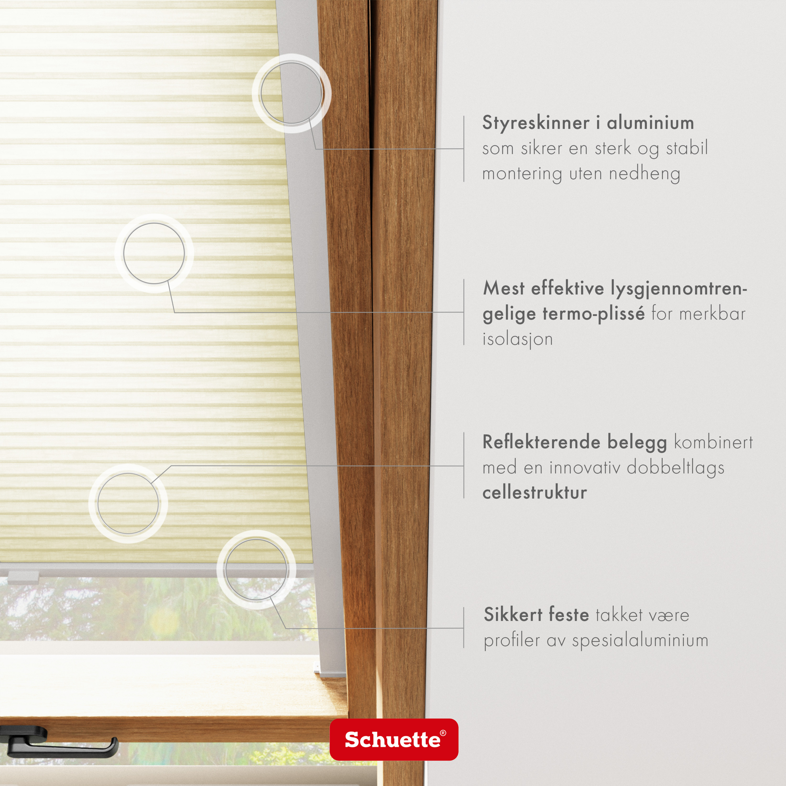 Schuette® Dachfenster Wabenplissee nach Maß • Thermo x Honey Kollektion: Butterlight (Beige) • Profilfarbe: Eiche
