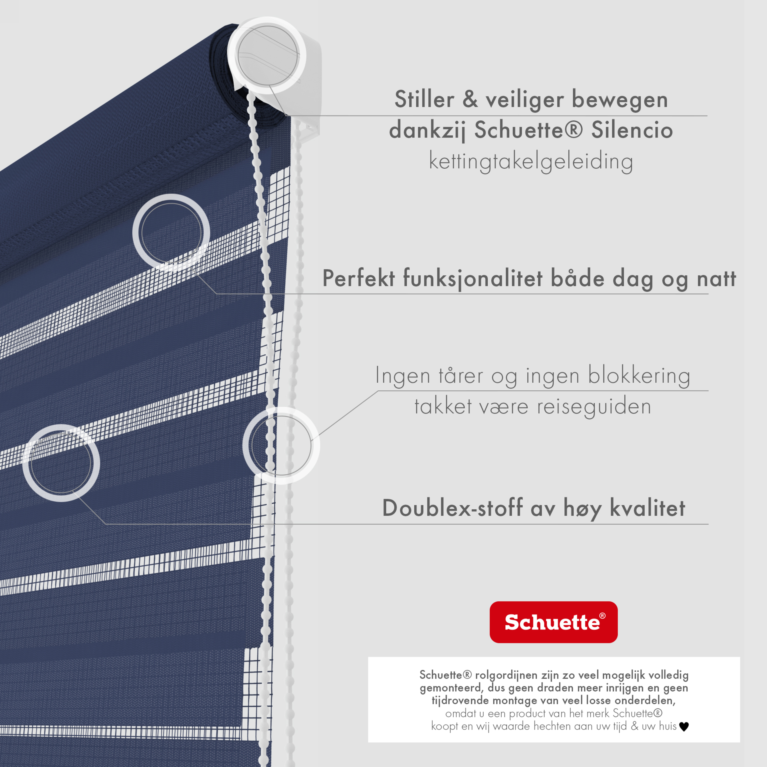 Schuette® Tag und Nacht Rollo ohne Bohren & mit Bohren 2in1 nach Maß • Doppelrollo Kollektion: Azure Coast (Dunkelblau) • Profilfarbe: Schwarz