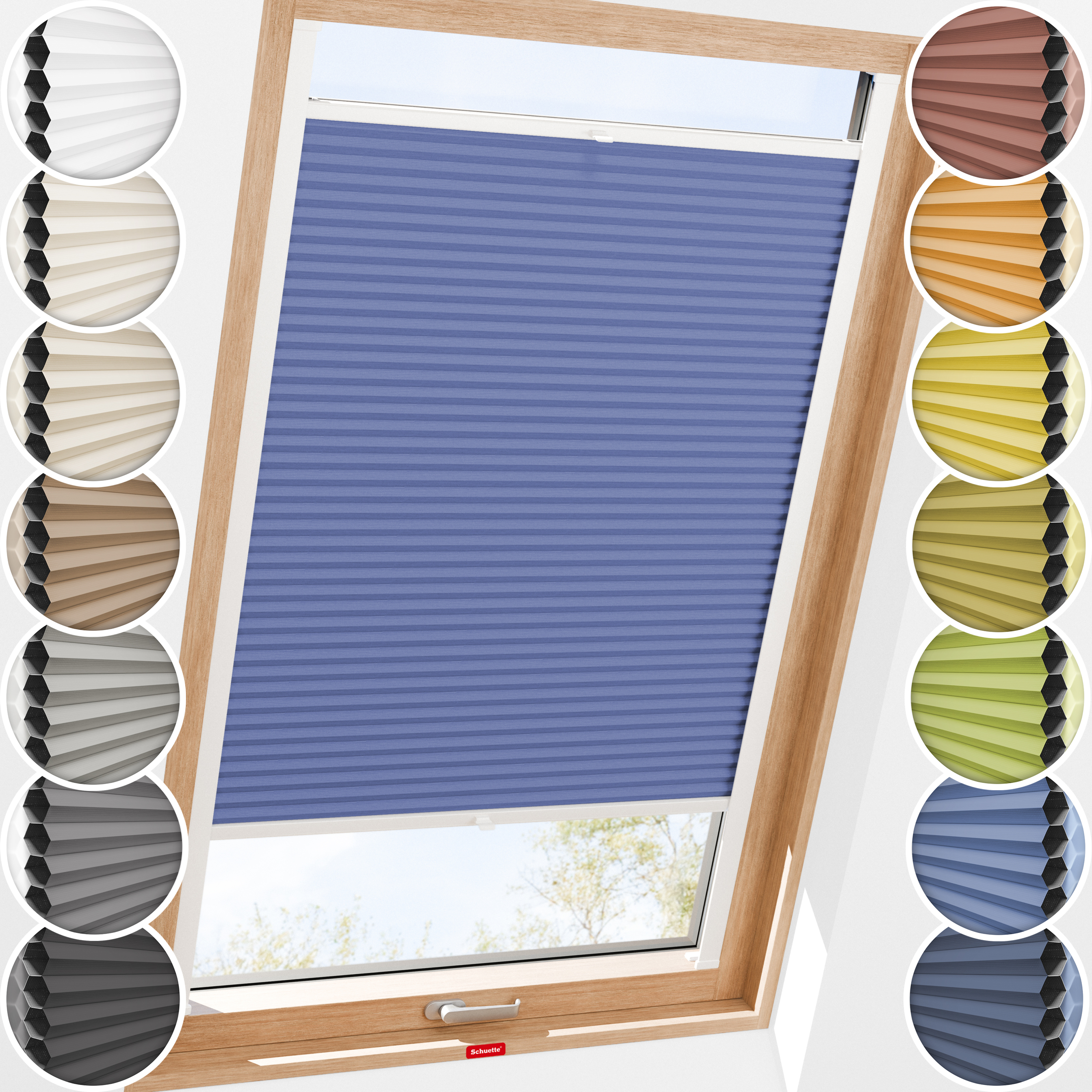 Schuette® Dachfenster Wabenplissee nach Maß • Honey Kollektion: Skyline (Blau) • Profilfarbe: Braun