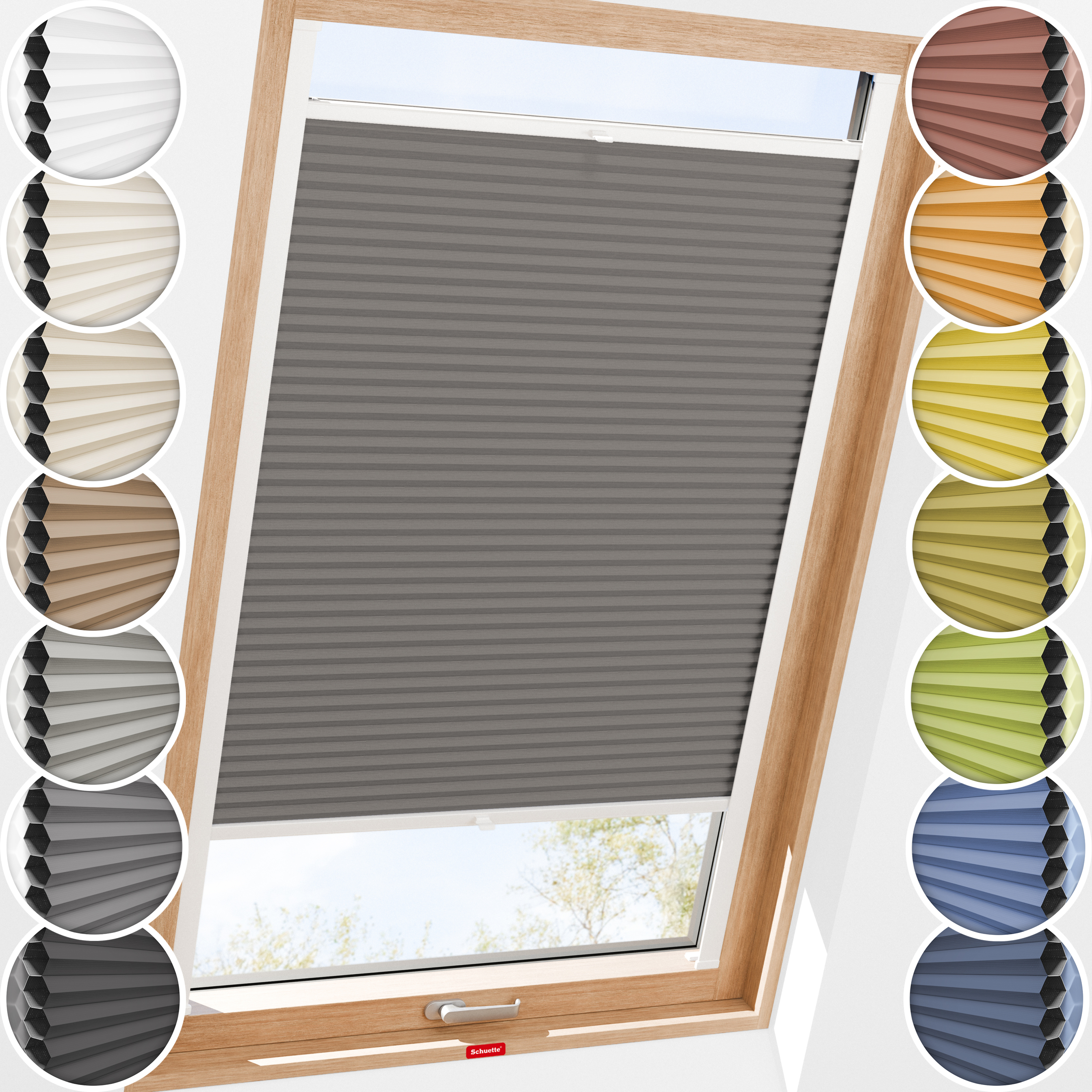 Schuette® Dachfenster Wabenplissee nach Maß • Honey Kollektion: Swiss Chocolate (Taupe) • Profilfarbe: Weiß