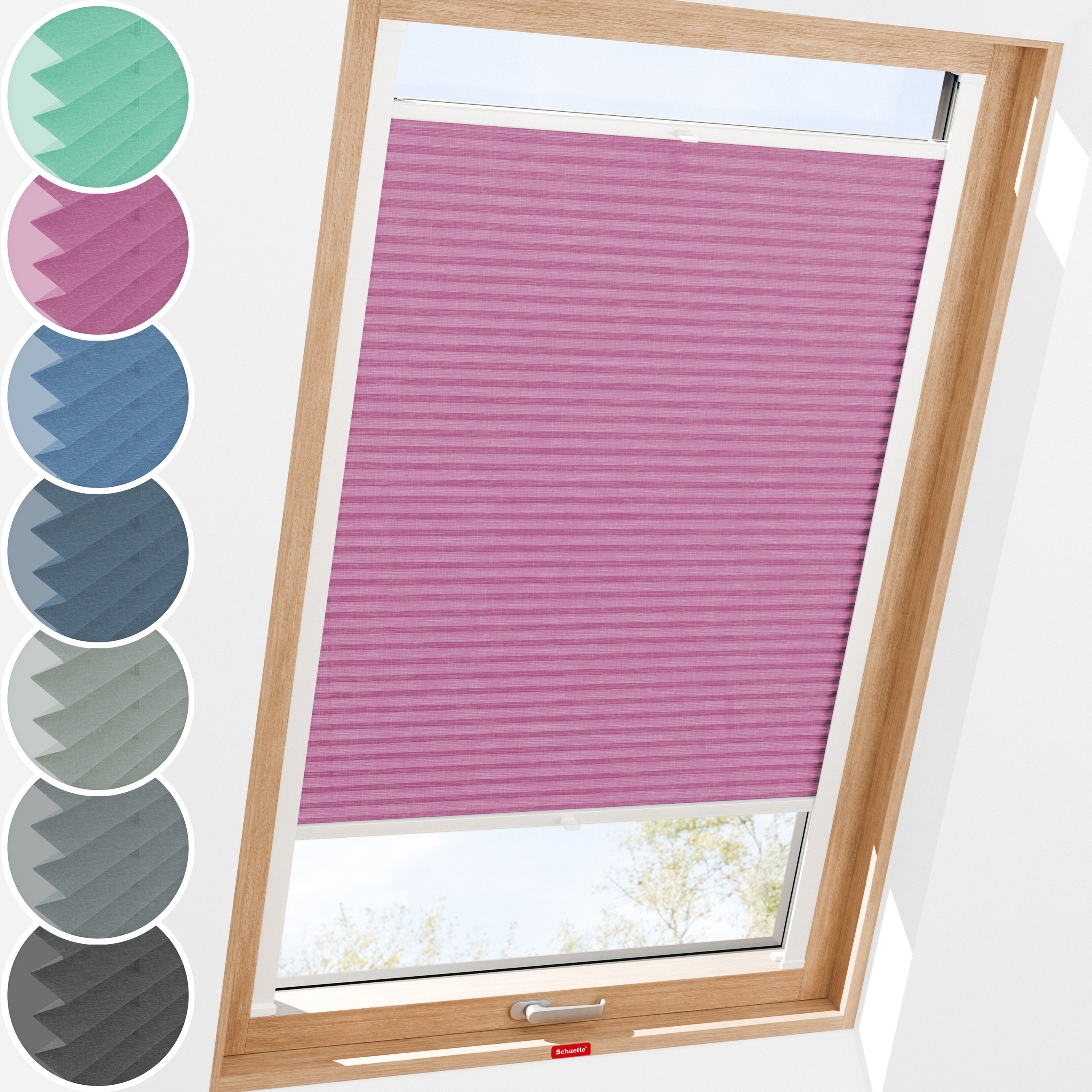 Schuette® Dachfenster Plissee nach Maß • Melange Kollektion: Magic Pink (Rosa) • Profilfarbe: Silber