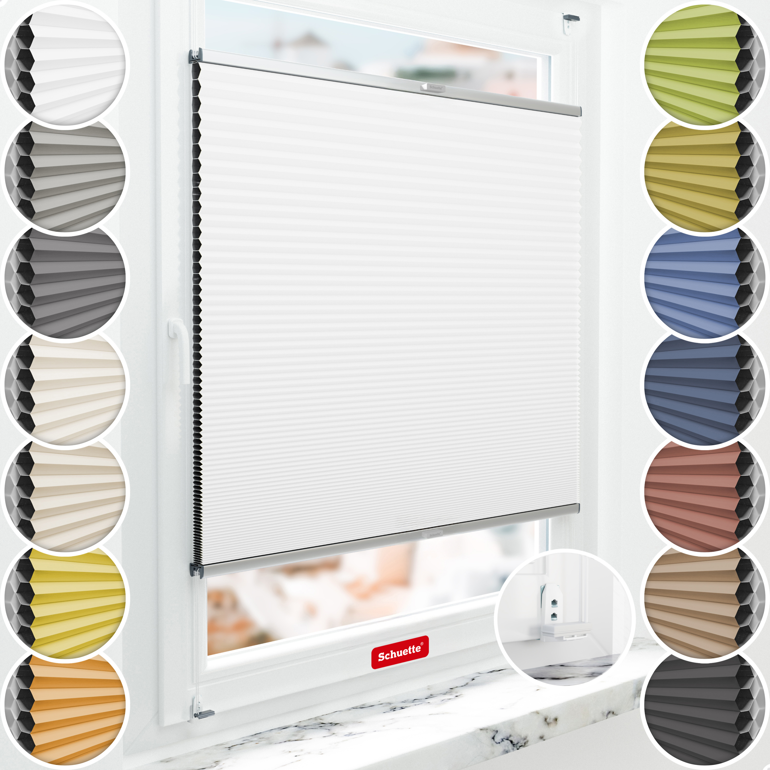 Schuette® Wabenplissee mit Bohren nach Maß • Suprafix "Double 2in1" Schraub- & Klemmhalter • Honey Kollektion: Moonlight (Weiß) • Profilfarbe: Silber