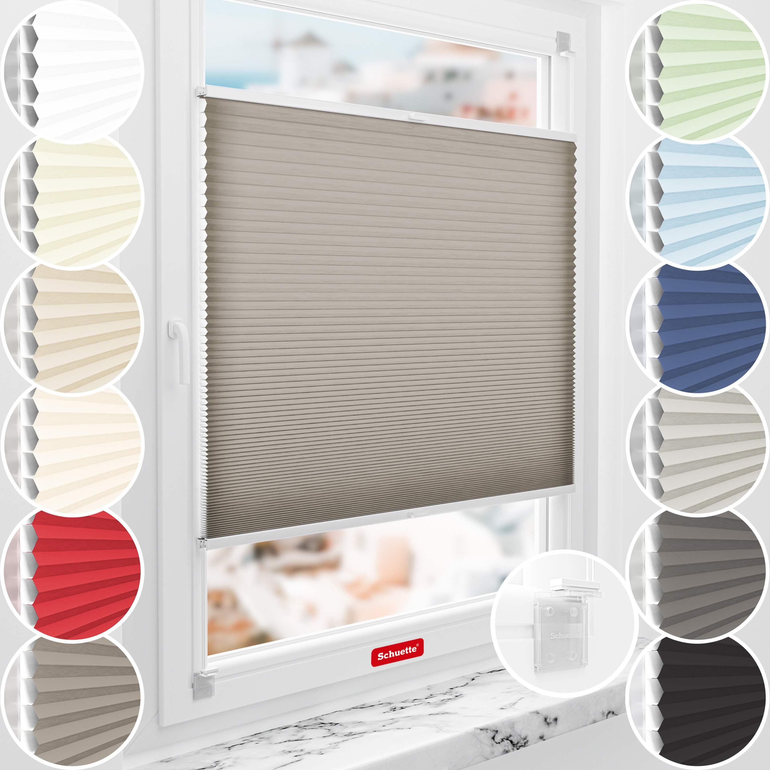 Schuette® Wabenplissee ohne Bohren nach Maß • Klebehalter & Schraubhalter 2in1 Set "Letsbond" • Thermo x Honey Kollektion: Truffle Dust (Taupe) • Profilfarbe: Anthrazit