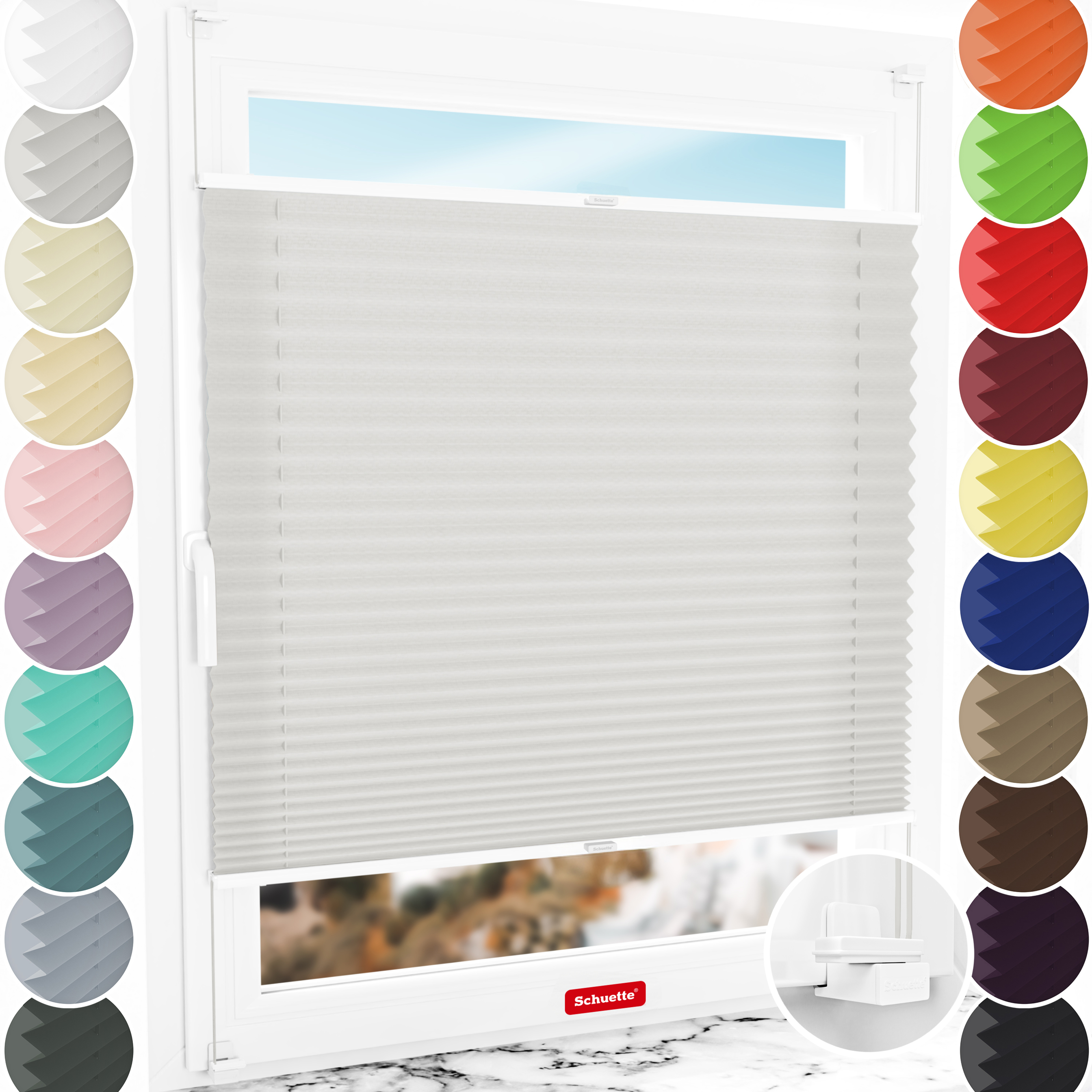 Schuette® Plissee ohne Bohren nach Maß • Suprafix Klemmhalter "X" • Premium Kollektion: A Way Home (Silber) • Profilfarbe: Weiß