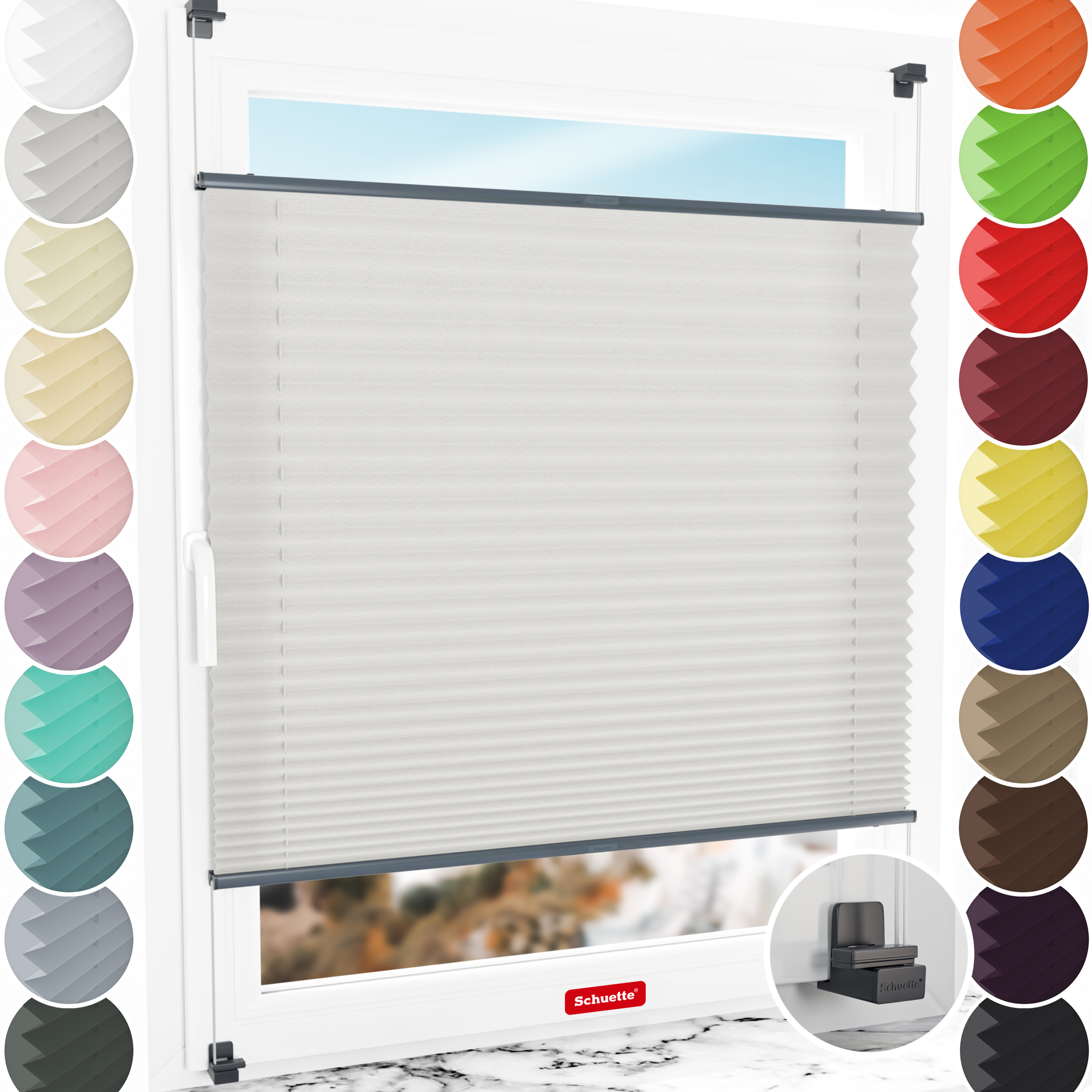 Schuette® Plissee ohne Bohren nach Maß • Suprafix Klemmhalter "X" • Premium Kollektion: A Way Home (Silber) • Profilfarbe: Anthrazit