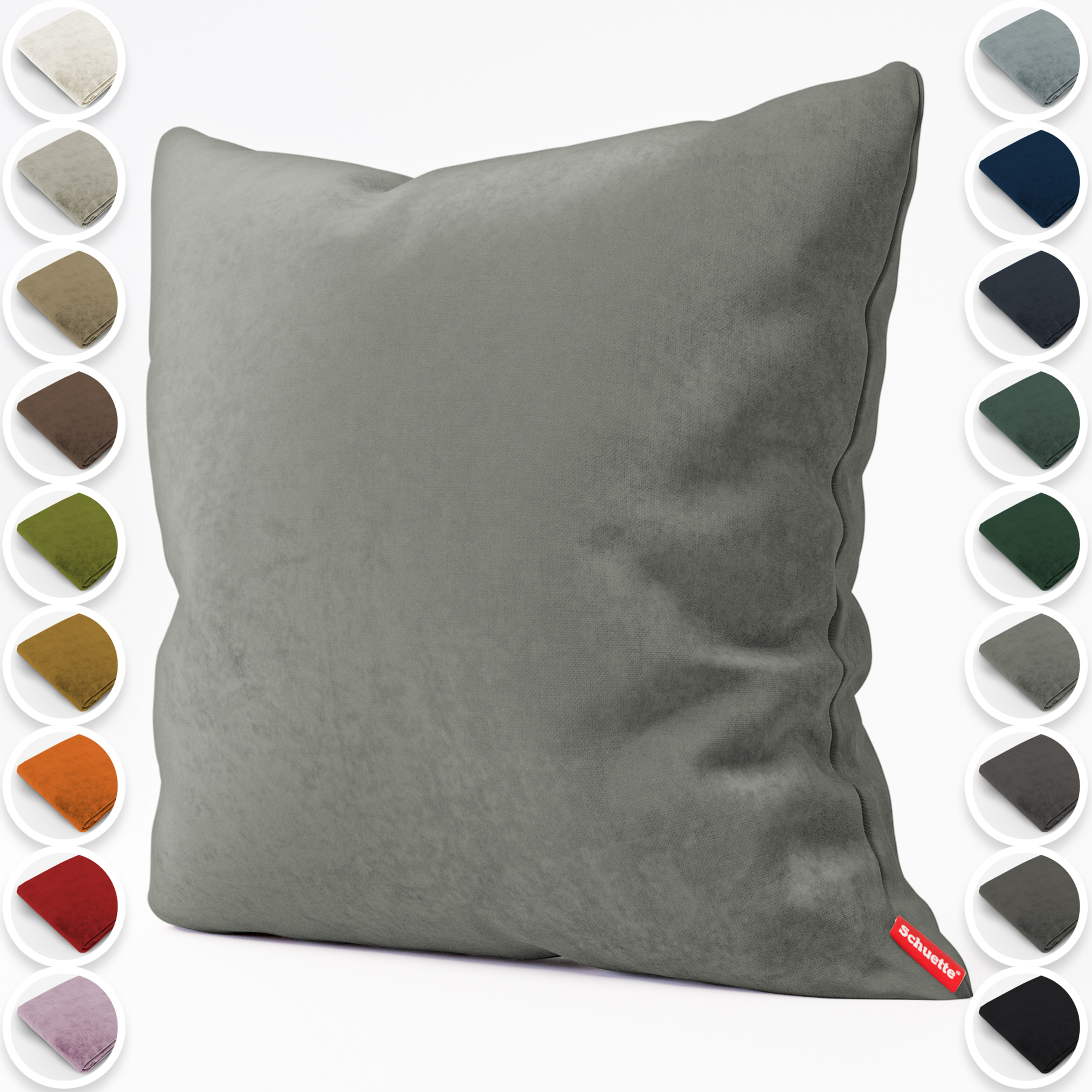 Schuette® Dekorativer Kissenbezug aus Samt mit verdecktem Reißverschluss • Millenium Velvet Kollektion: Umber Gray (Gray) • 1 Stück • Knitterfrei • Kuschelweich