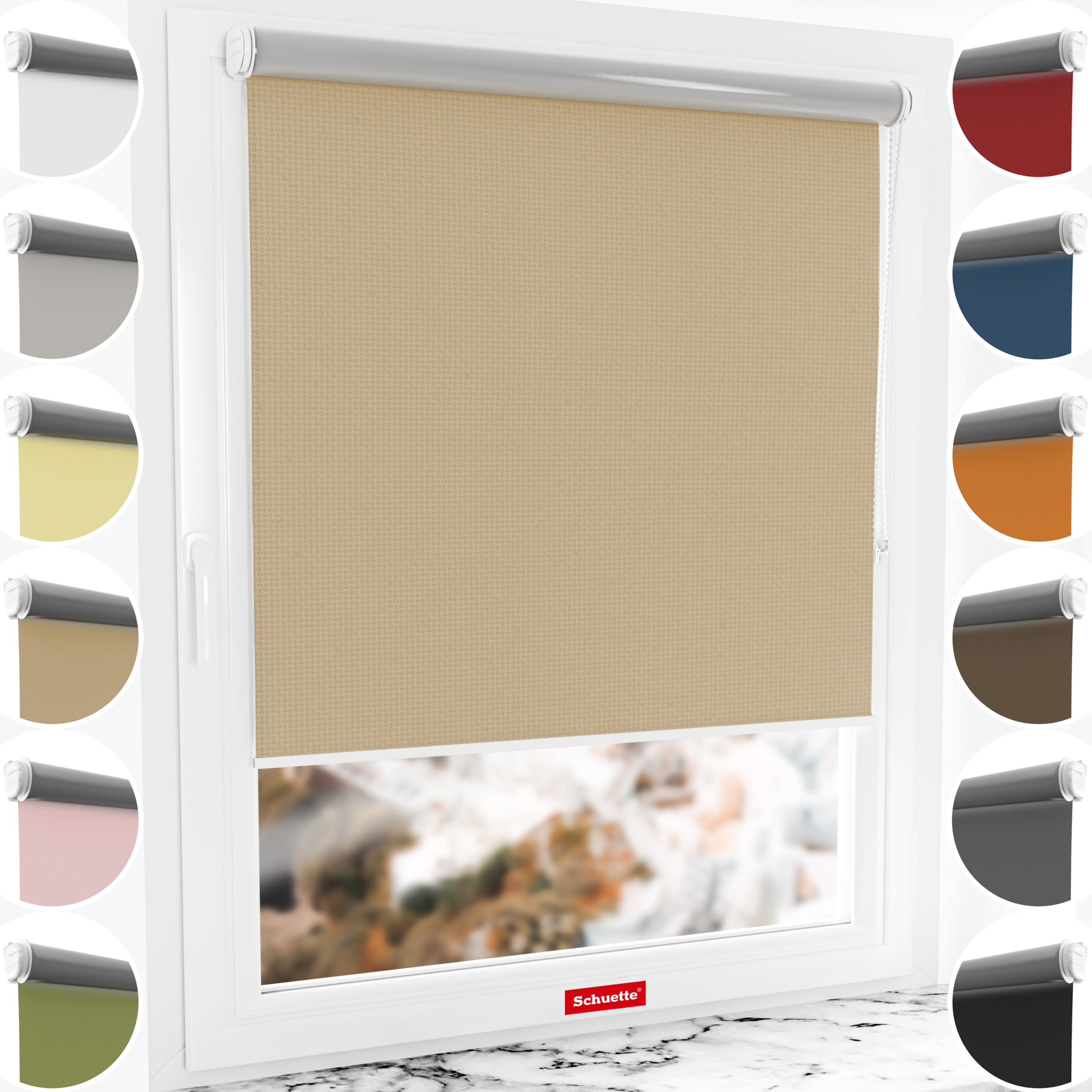 Schuette® Verdunkelungsrollo ohne Bohren & mit Bohren 2in1 nach Maß ● Kollektion Thermo Blackout: Biscotto (Beige) ● Profilfarbe: Braun