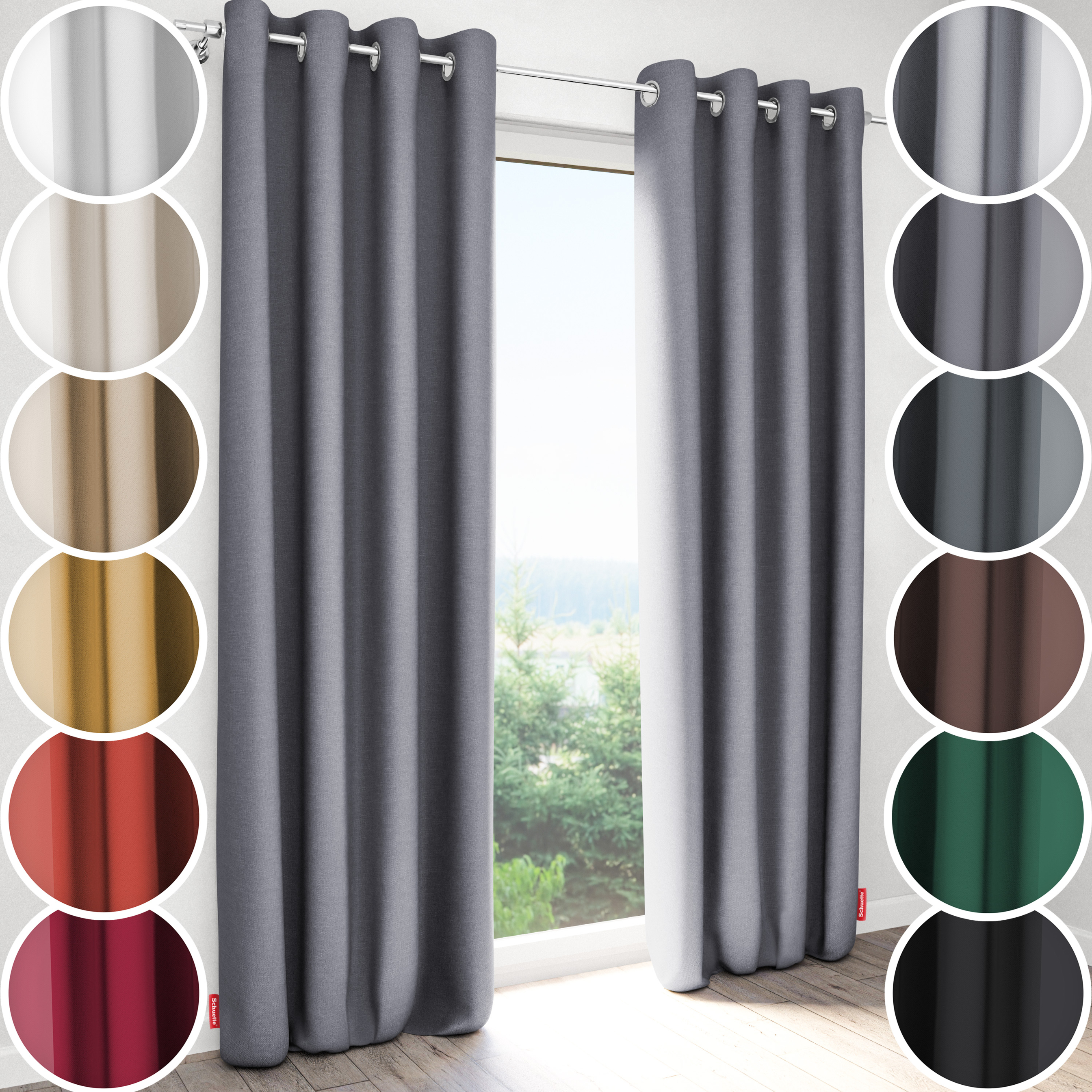Schuette® Verdunkelungs-Vorhang Gardine mit Ösen nach Maß ● Century Black Kollektion: Fine Platinium (Silber) ● 1 Stück ● Knitterfrei Pflegeleicht Thermo Blickdicht & stark Abdunkelnd