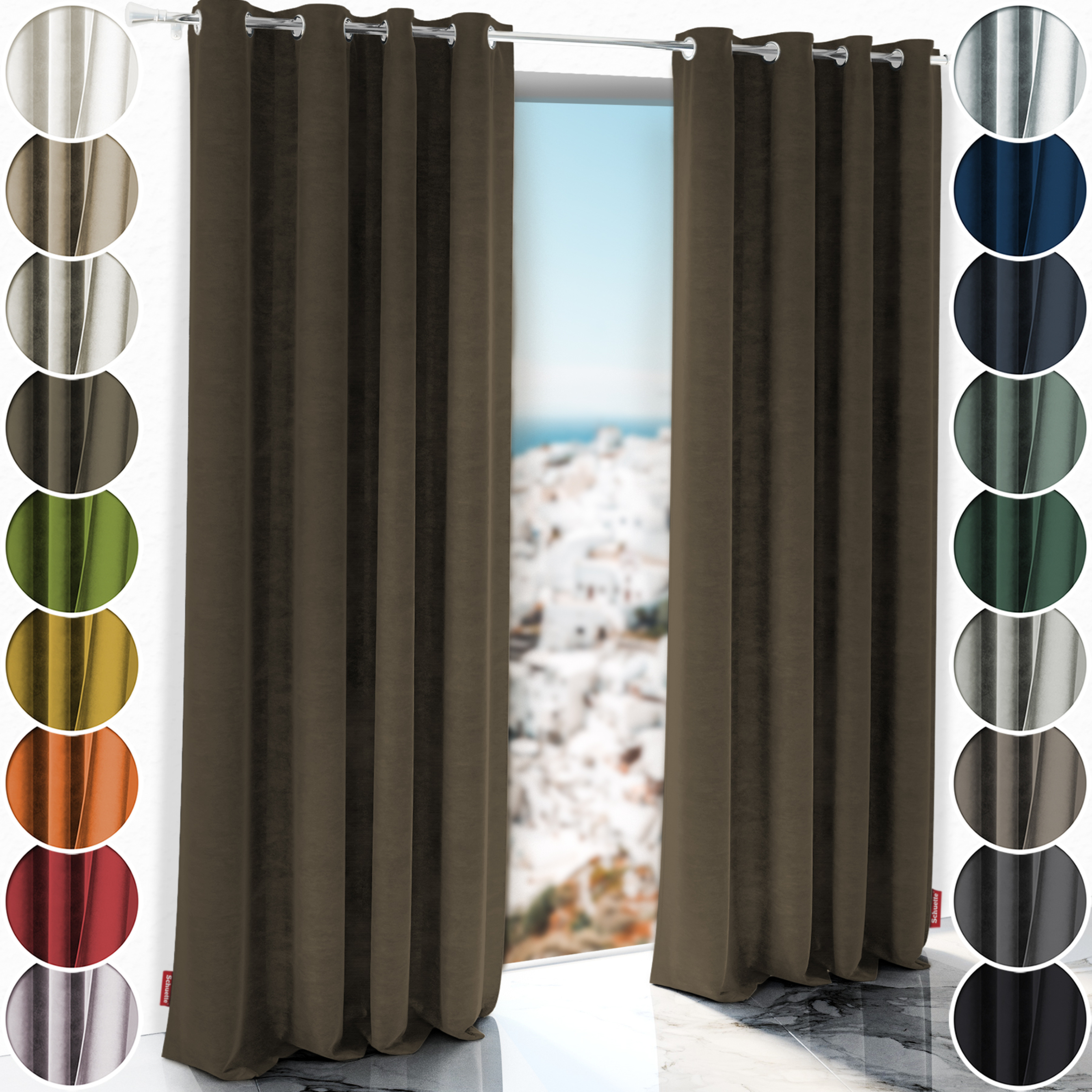 Schuette® Verdunkelungs-Vorhang Gardine mit Ösen nach Maß ● Millenium Velvet Kollektion: Bright Lead (Braun) ● 1 Stück ● Knitterfrei Pflegeleicht Thermo Blickdicht & stark Abdunkelnd