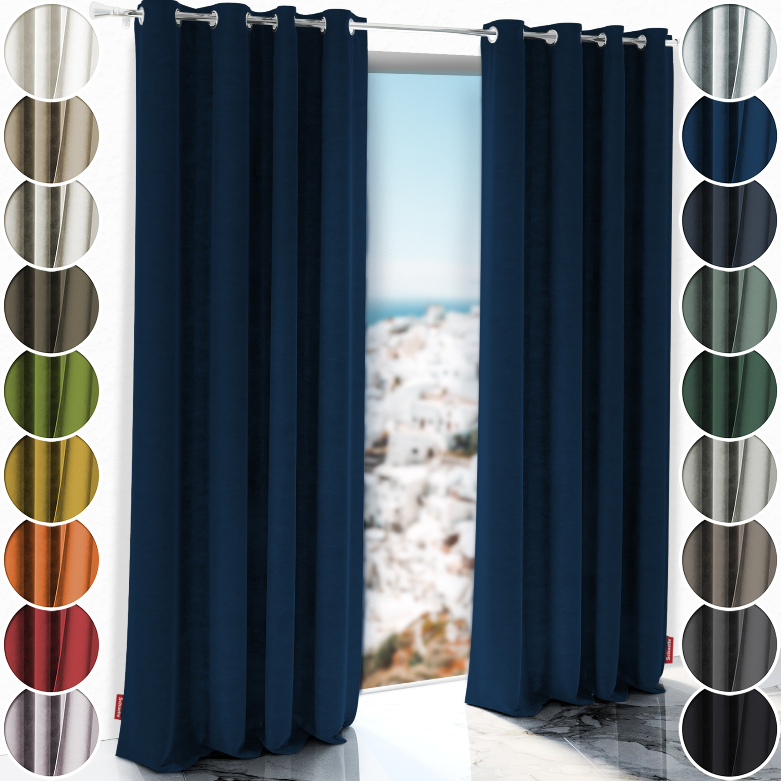 Schuette® Verdunkelungs-Vorhang Gardine mit Ösen nach Maß ● Millenium Velvet Kollektion: Royal Blue (Blau) ● 1 Stück ● Knitterfrei Pflegeleicht Thermo Blickdicht & stark Abdunkelnd