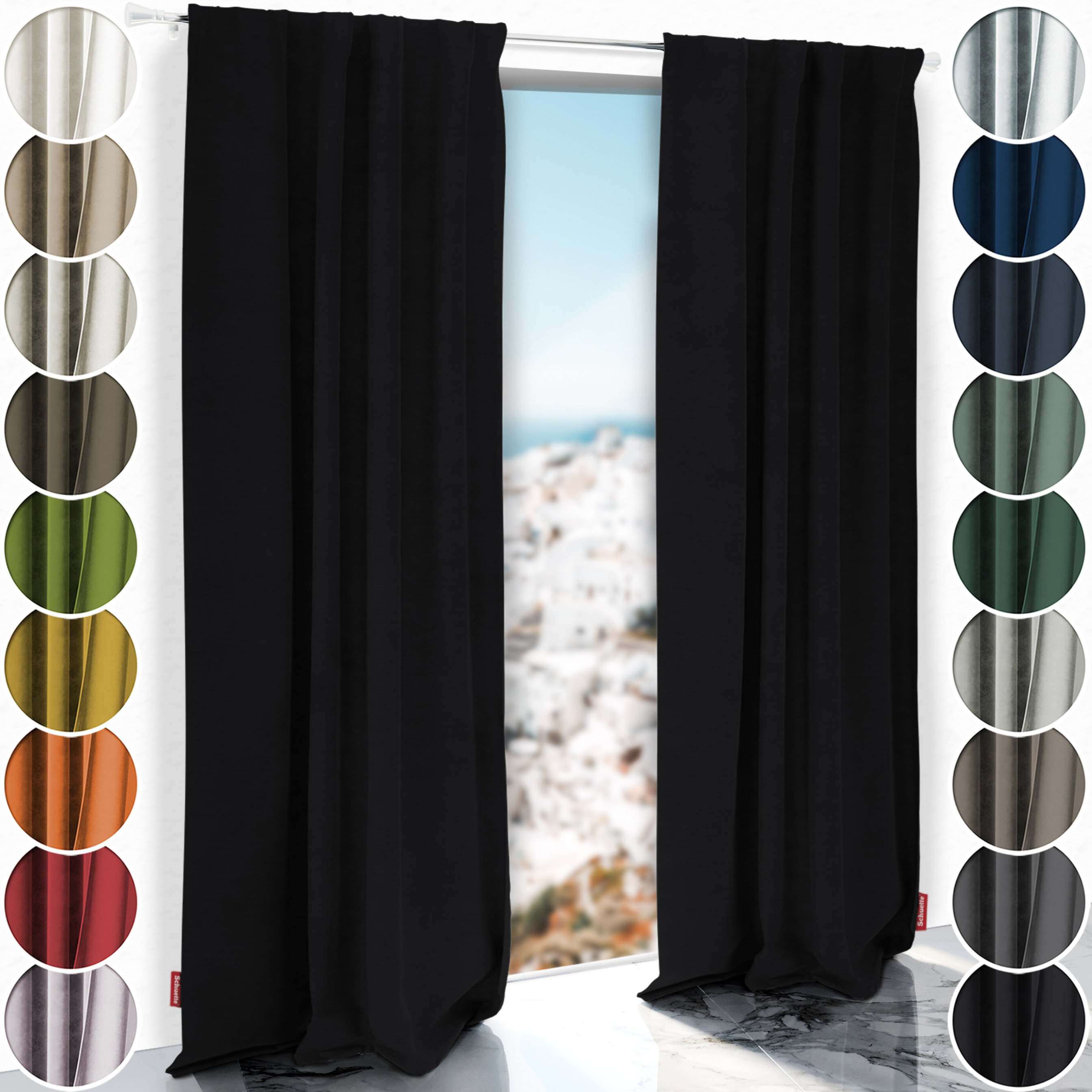 Schuette® Verdunkelungs-Vorhang Gardine mit Tunnelband nach Maß ● Millenium Velvet Kollektion: Black Swan (Schwarz) ● 1 Stück ● Knitterfrei Pflegeleicht Thermo Blickdicht & stark Abdunkelnd