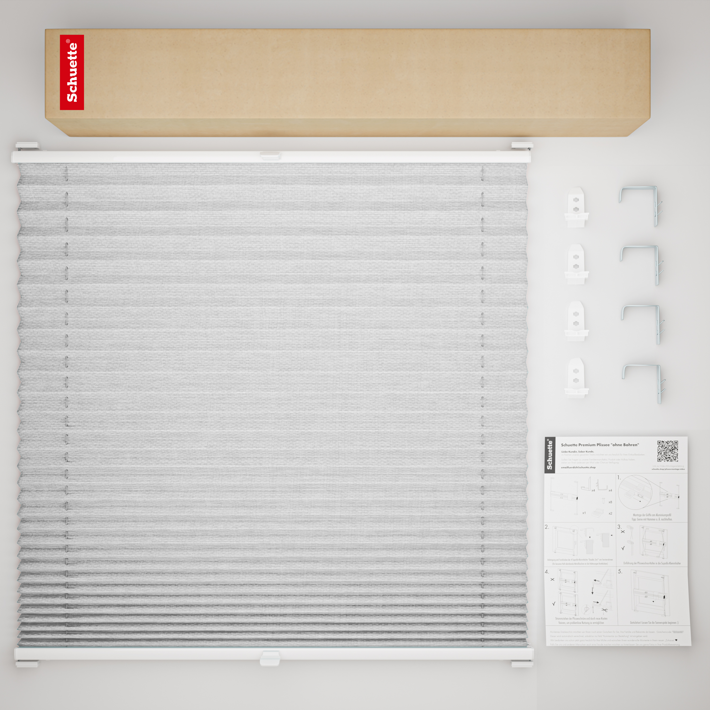 Schuette® Plissee mit Bohren nach Maß • Suprafix "Double 2in1" Schraub- & Klemmhalter • Dolomite Kollektion: Storm Gray (Grau) • Profilfarbe: Silber