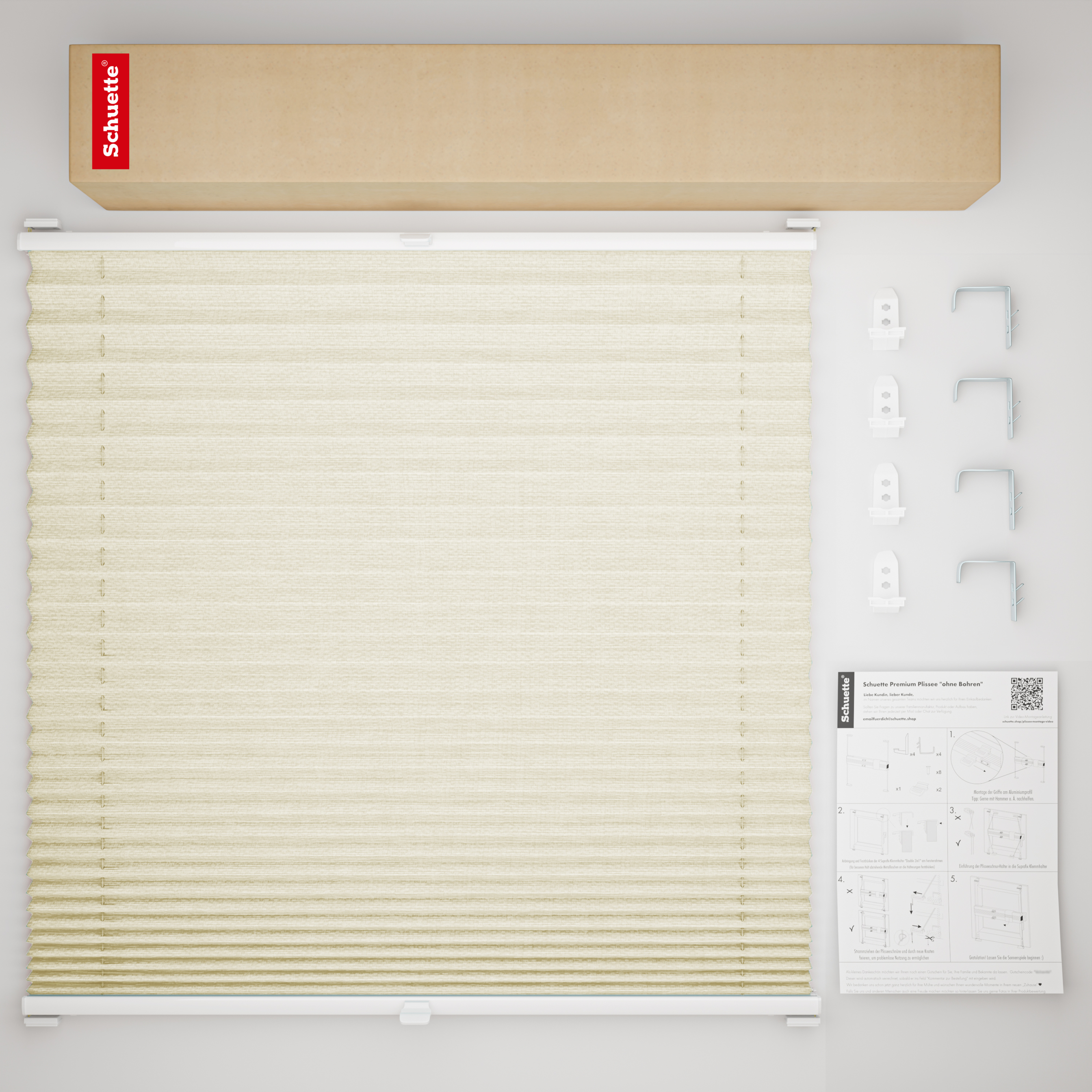 Schuette® Plissee mit Bohren nach Maß • Suprafix "Double 2in1" Schraub- & Klemmhalter • Dolomite Kollektion: Wet Stand (Beige) • Profilfarbe: Walnuss