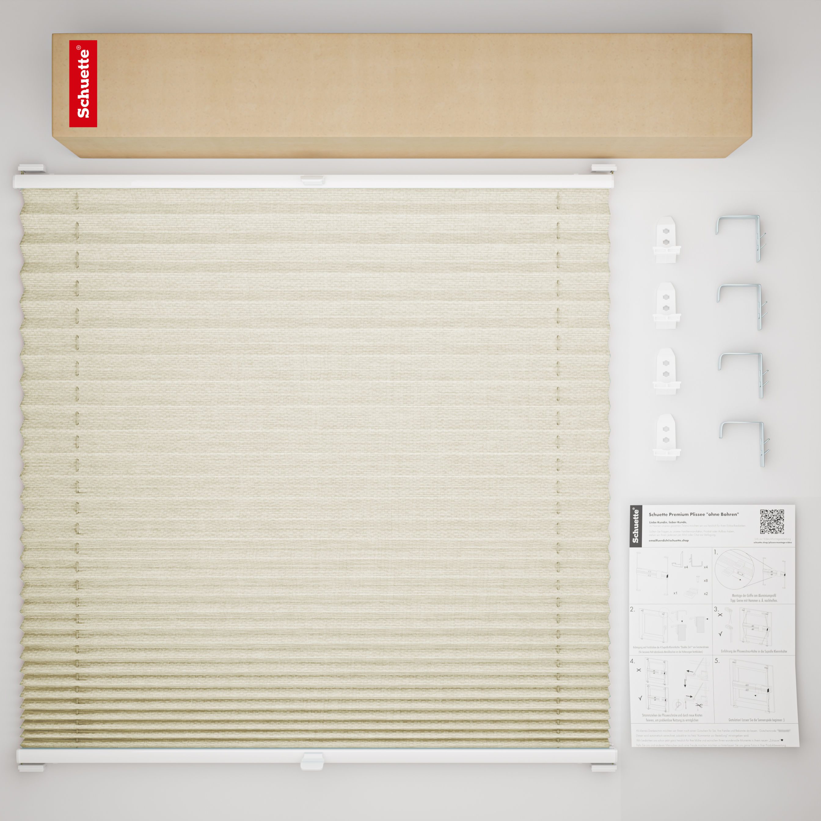 Schuette® Plissee mit Bohren nach Maß • Suprafix "Double 2in1" Schraub- & Klemmhalter • Dolomite Kollektion: Light Coffee (Beige) • Profilfarbe: Eiche