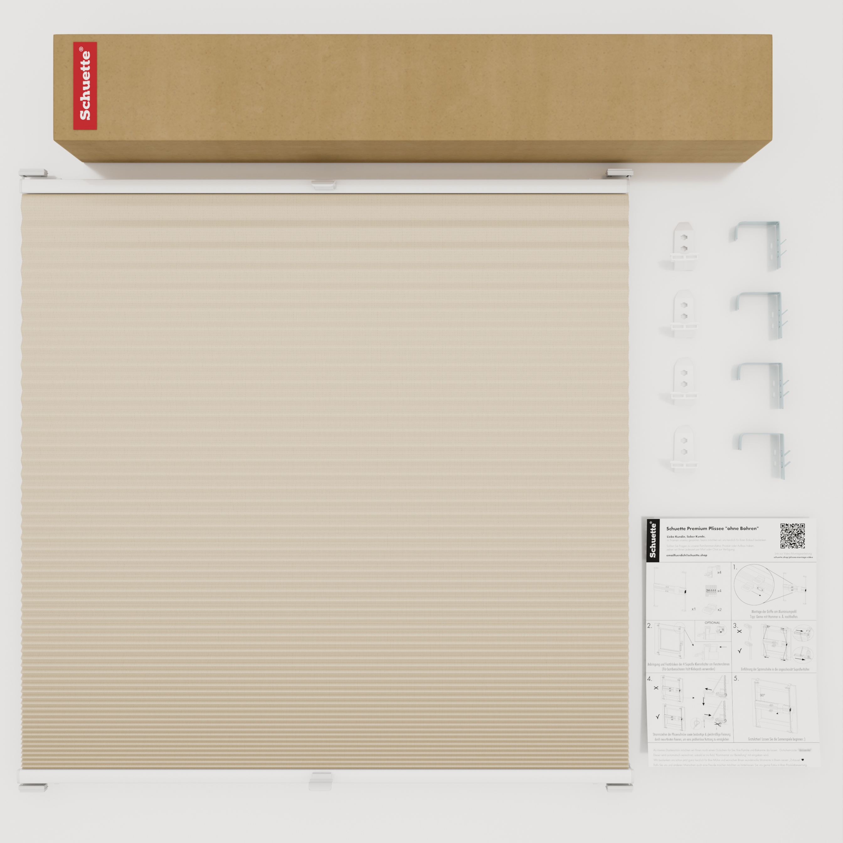 Schuette® Wabenplissee mit Bohren nach Maß • Suprafix "Double 2in1" Schraub- & Klemmhalter • Honey Kollektion: The Dune (Beige) • Profilfarbe: Silber
