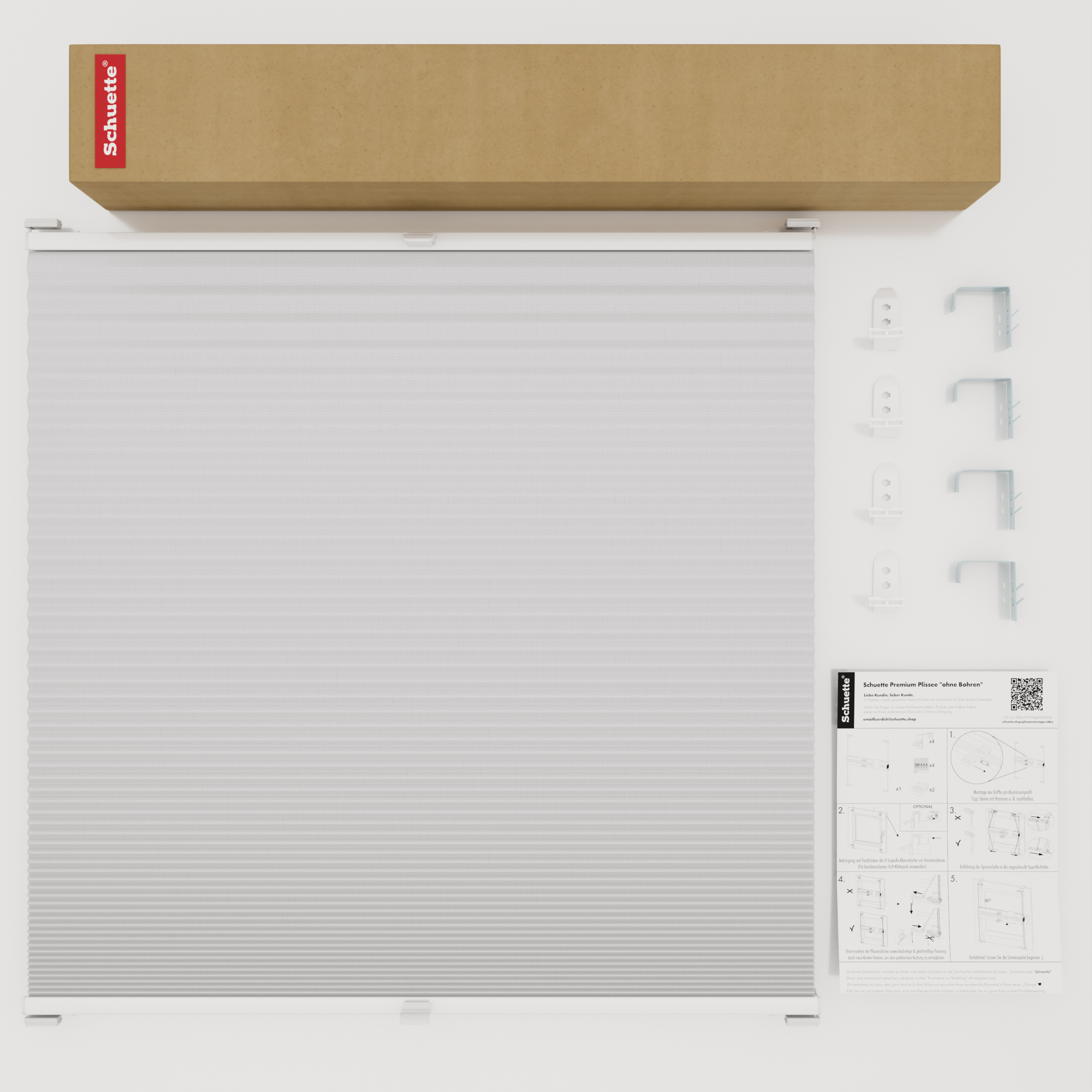 Schuette® Wabenplissee ohne Bohren nach Maß • Suprafix Klemmhalter “Double 2in1” • Honey Kollektion: Gray-zy in Love (Pastellgrau) • Profilfarbe: Weiß