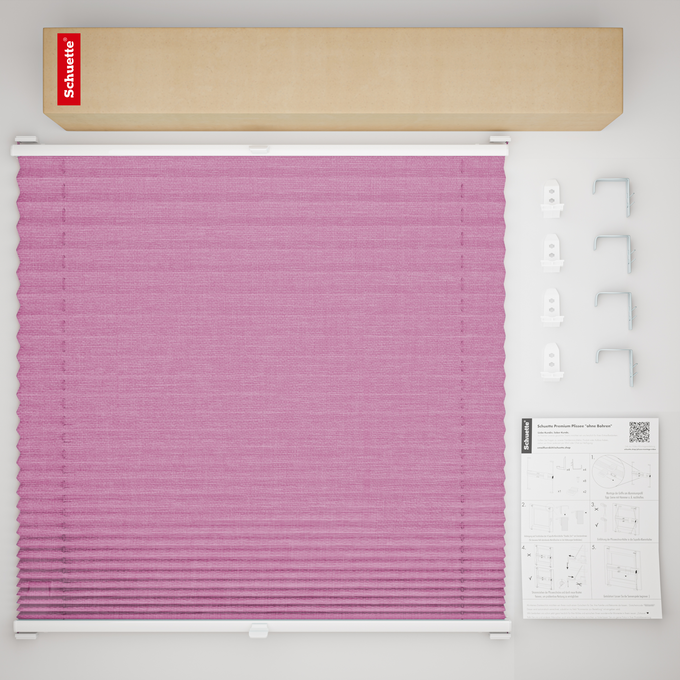 Schuette® Plissee mit Bohren nach Maß • Suprafix "Double 2in1" Schraub- & Klemmhalter • Melange Kollektion: Magic Pink (Rosa) • Profilfarbe: Eiche
