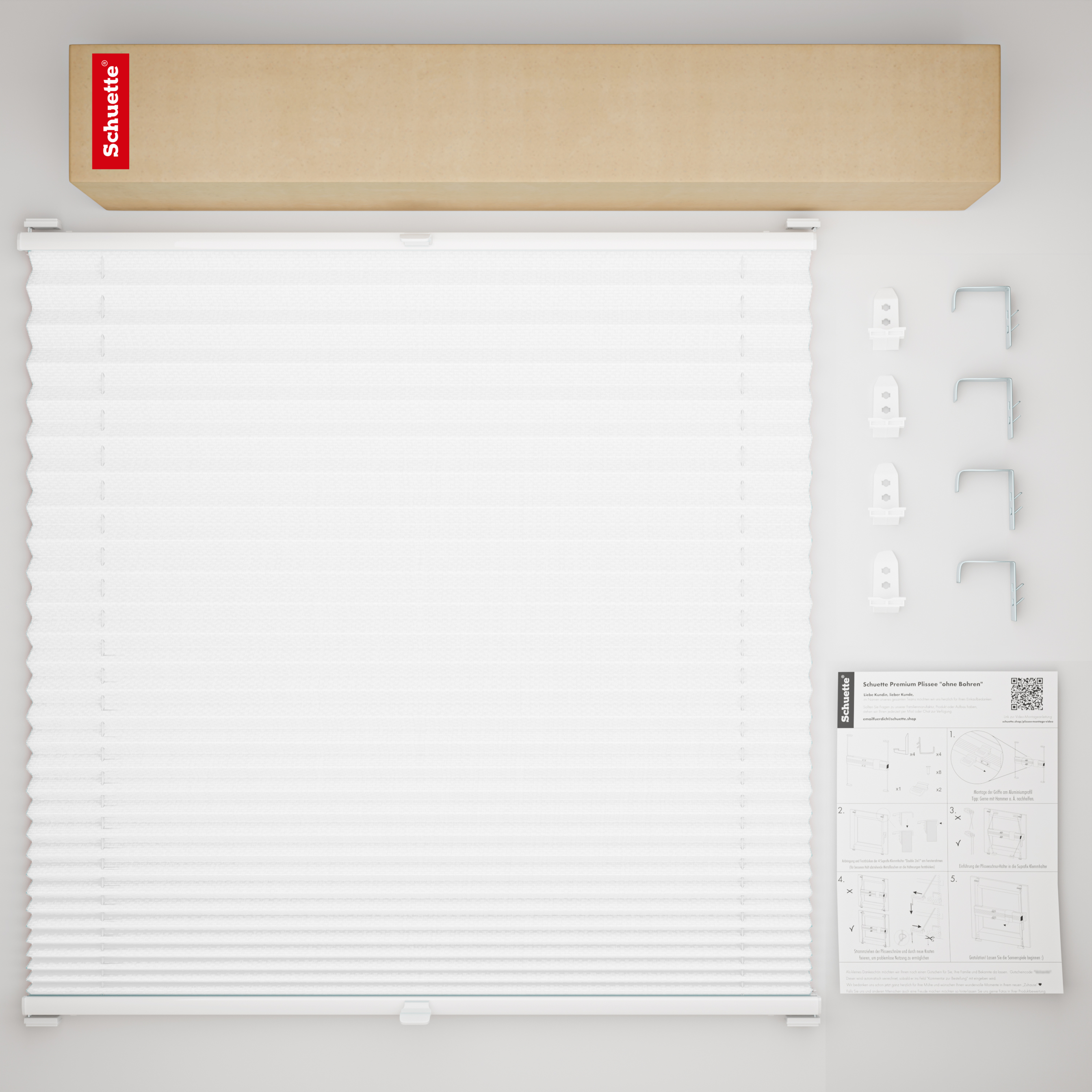 Schuette® Plissee mit Bohren nach Maß • Suprafix "Double 2in1" Schraub- & Klemmhalter • Premium Kollektion: White Day (Weiß) • Profilfarbe: Anthrazit