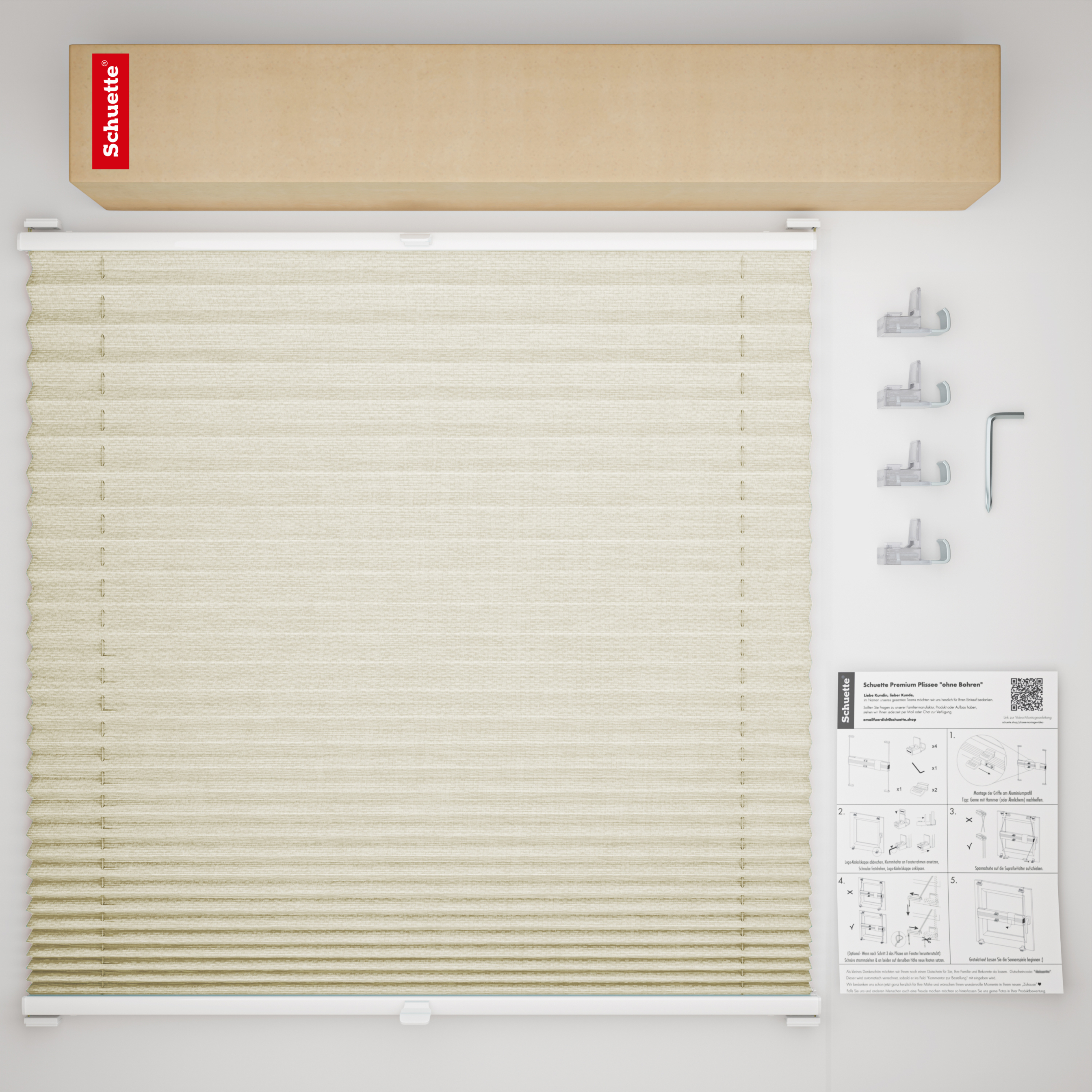 Schuette® Plissee ohne Bohren nach Maß • Suprafix Klemmhalter “Incognito X" • Dolomite Kollektion: Light Coffee (Beige) • Profilfarbe: Eiche