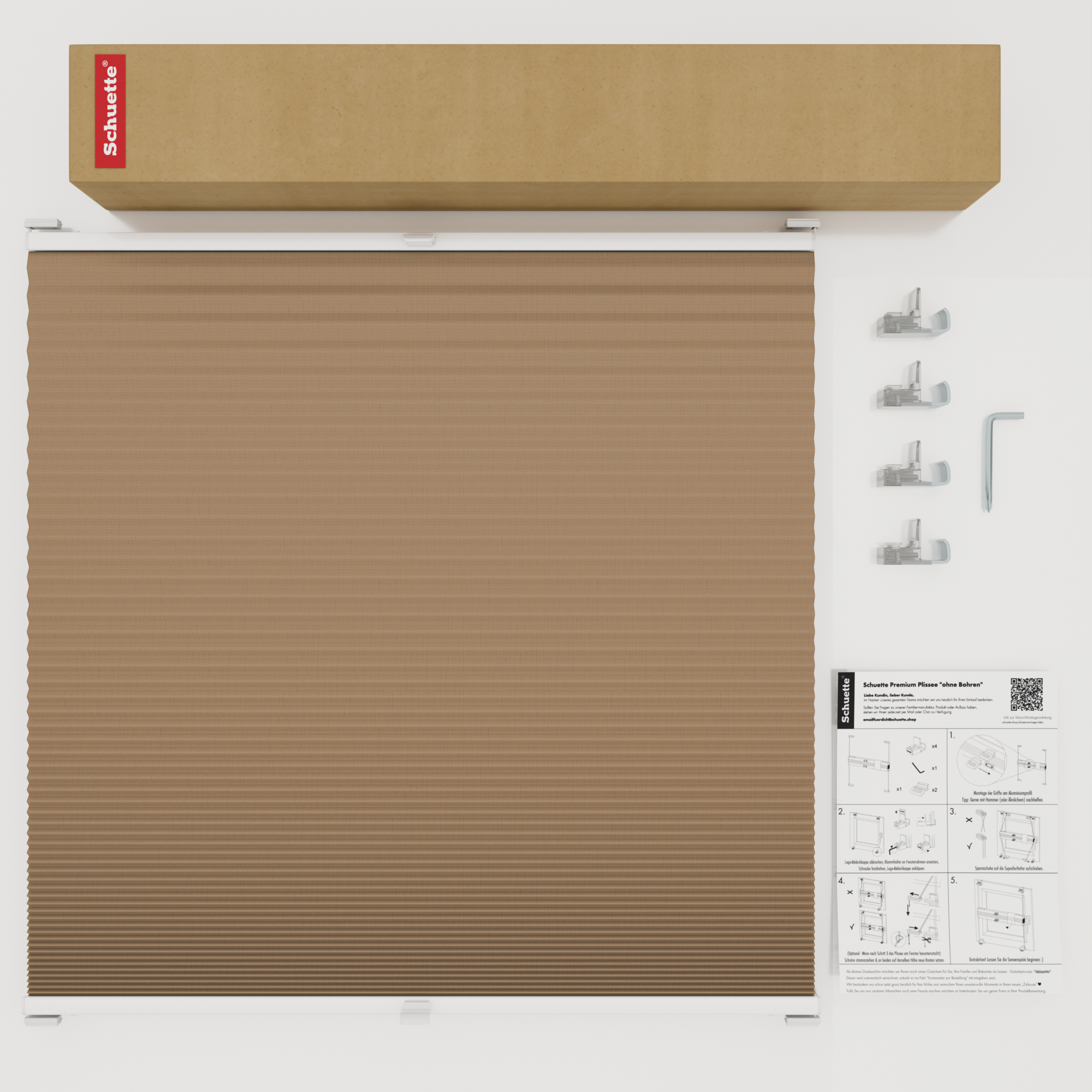 Schuette® Wabenplissee ohne Bohren nach Maß • Suprafix Klemmhalter “Incognito X" • Honey Kollektion: Maple Wood (Braun) • Profilfarbe: Walnuss