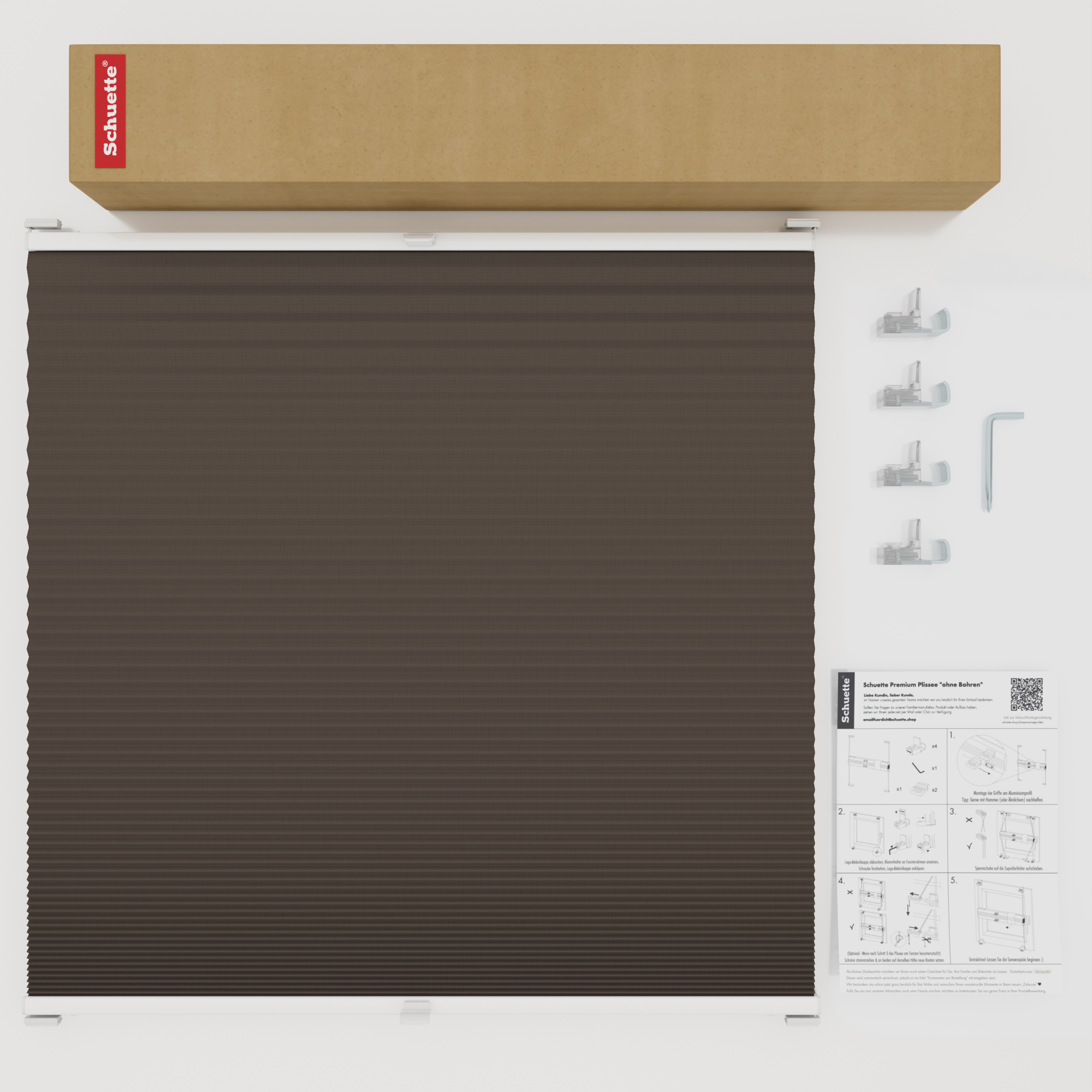 Schuette® Wabenplissee ohne Bohren nach Maß • Suprafix Klemmhalter “Incognito X" • Honey Kollektion: Swiss Chocolate (Taupe) • Profilfarbe: Weiß