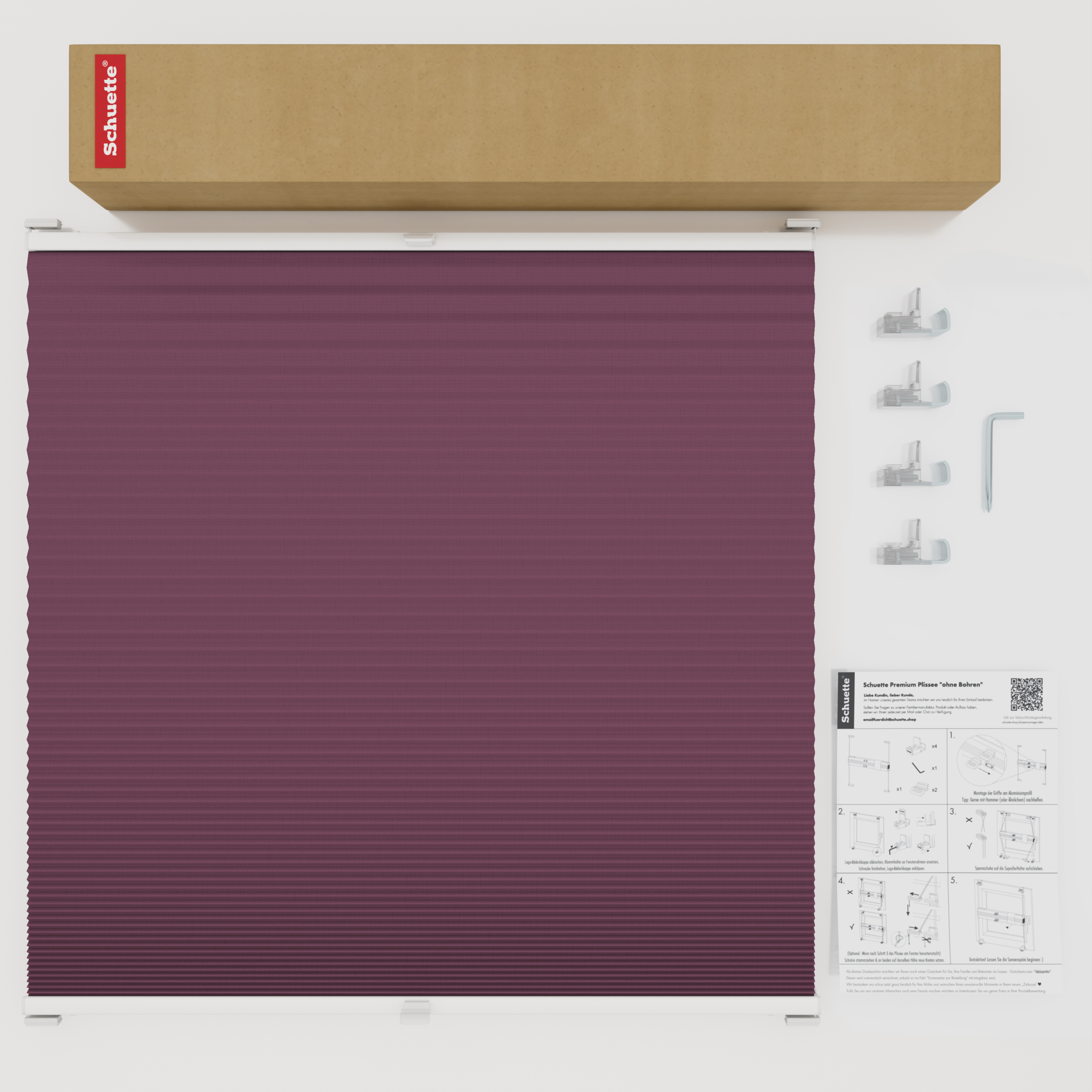 Schuette® Wabenplissee ohne Bohren nach Maß • Suprafix Klemmhalter “Incognito X" • Honey Kollektion: Red Velvet (Purpurrot) • Profilfarbe: Braun