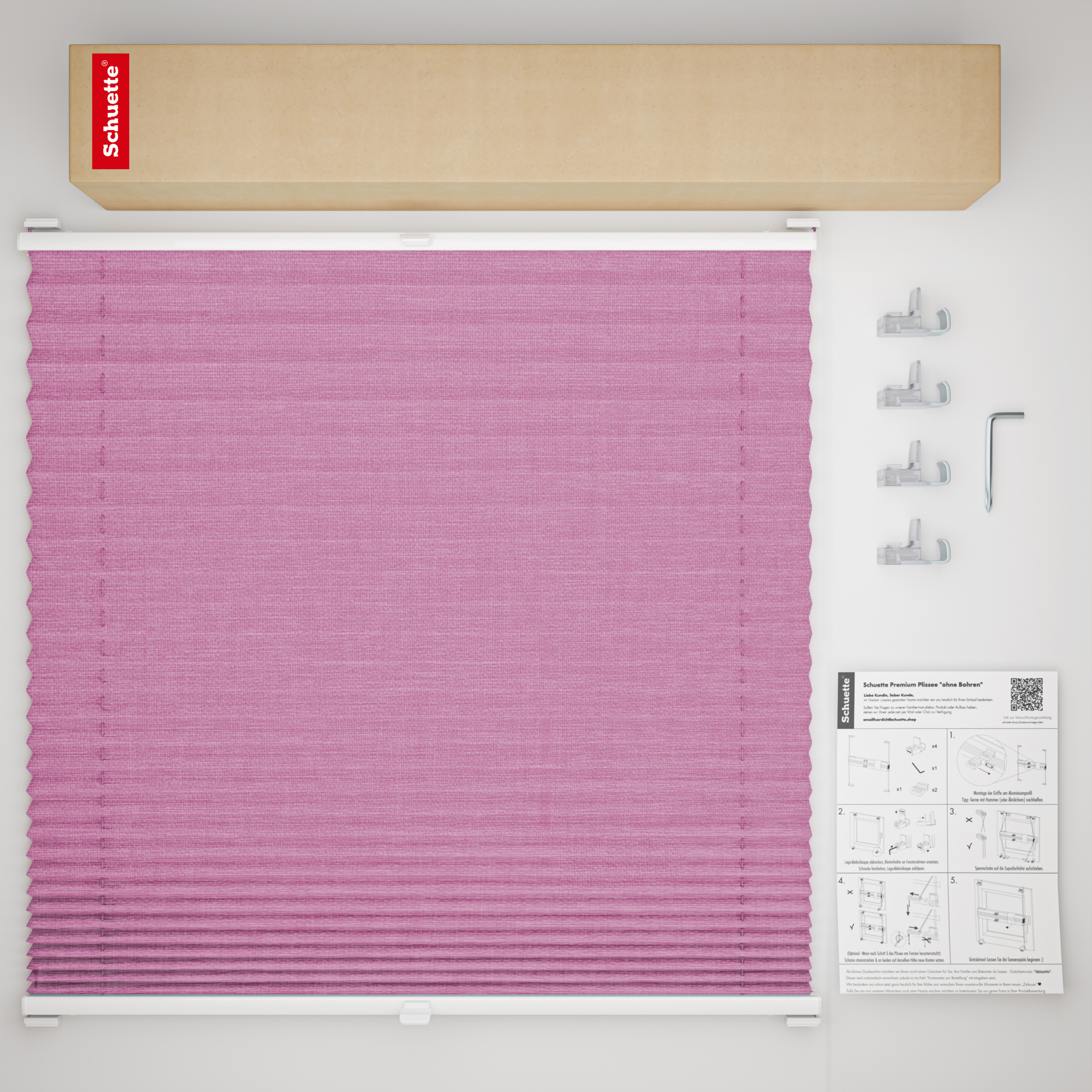 Schuette® Plissee ohne Bohren nach Maß • Suprafix Klemmhalter “Incognito X" • Melange Kollektion: Magic Pink (Rosa) • Profilfarbe: Weiß