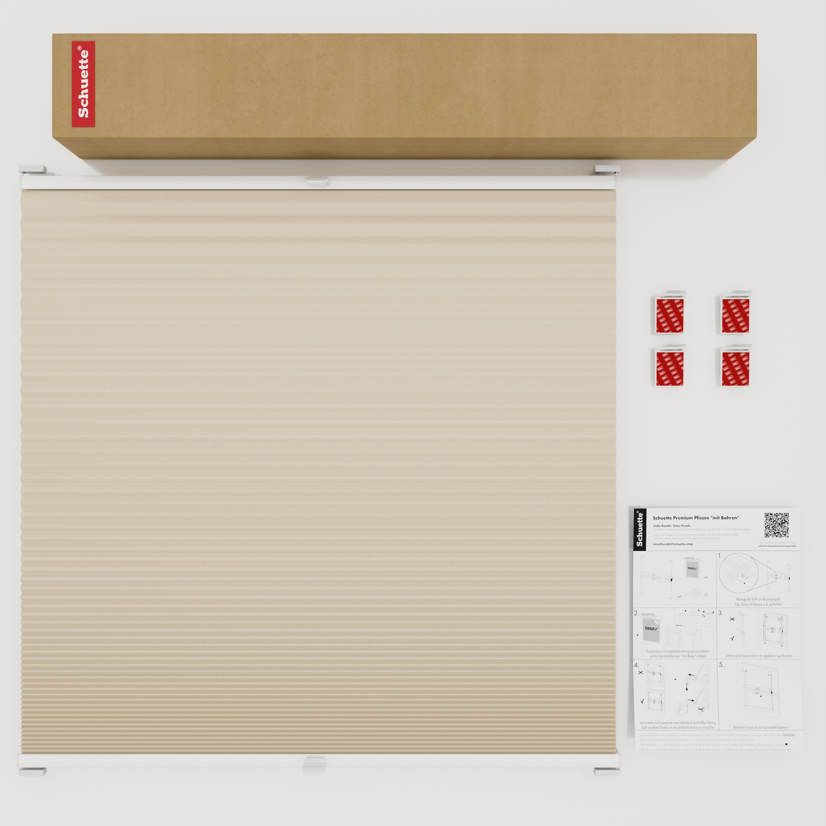 Schuette® Wabenplissee ohne Bohren nach Maß • Klebehalter & Schraubhalter 2in1 Set "Letsbond" • Honey Kollektion: The Dune (Beige) • Profilfarbe: Silber