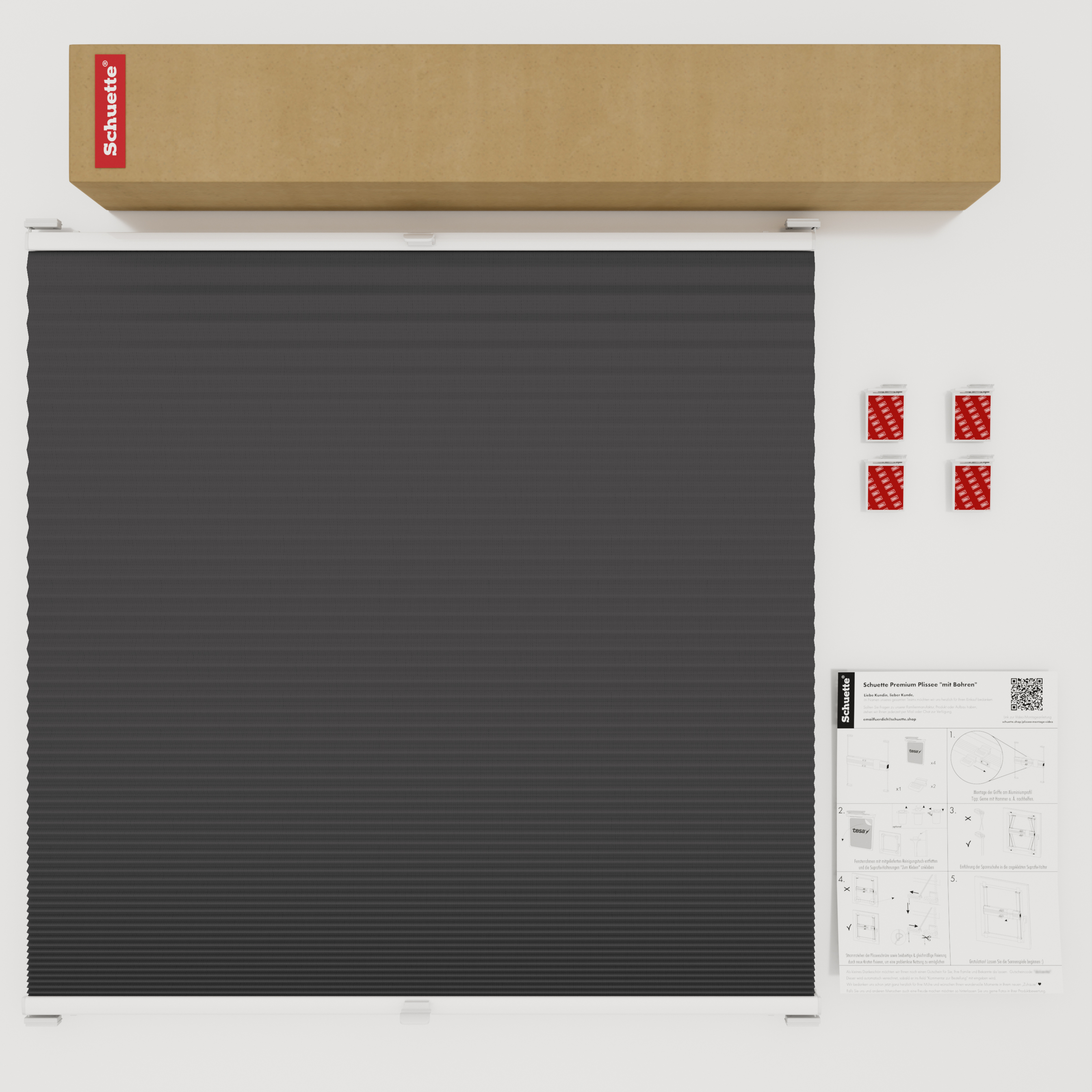 Schuette® Wabenplissee ohne Bohren nach Maß • Klebehalter & Schraubhalter 2in1 Set "Letsbond" • Honey Kollektion: Starry Night (Schwarz) • Profilfarbe: Eiche
