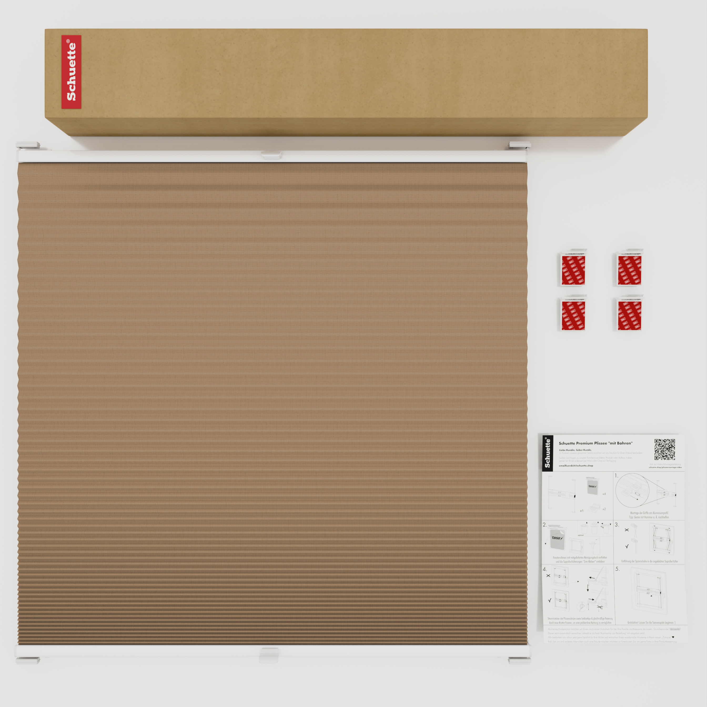 Schuette® Wabenplissee ohne Bohren nach Maß • Klebehalter & Schraubhalter 2in1 Set "Letsbond" • Honey Kollektion: Maple Wood (Braun) • Profilfarbe: Braun