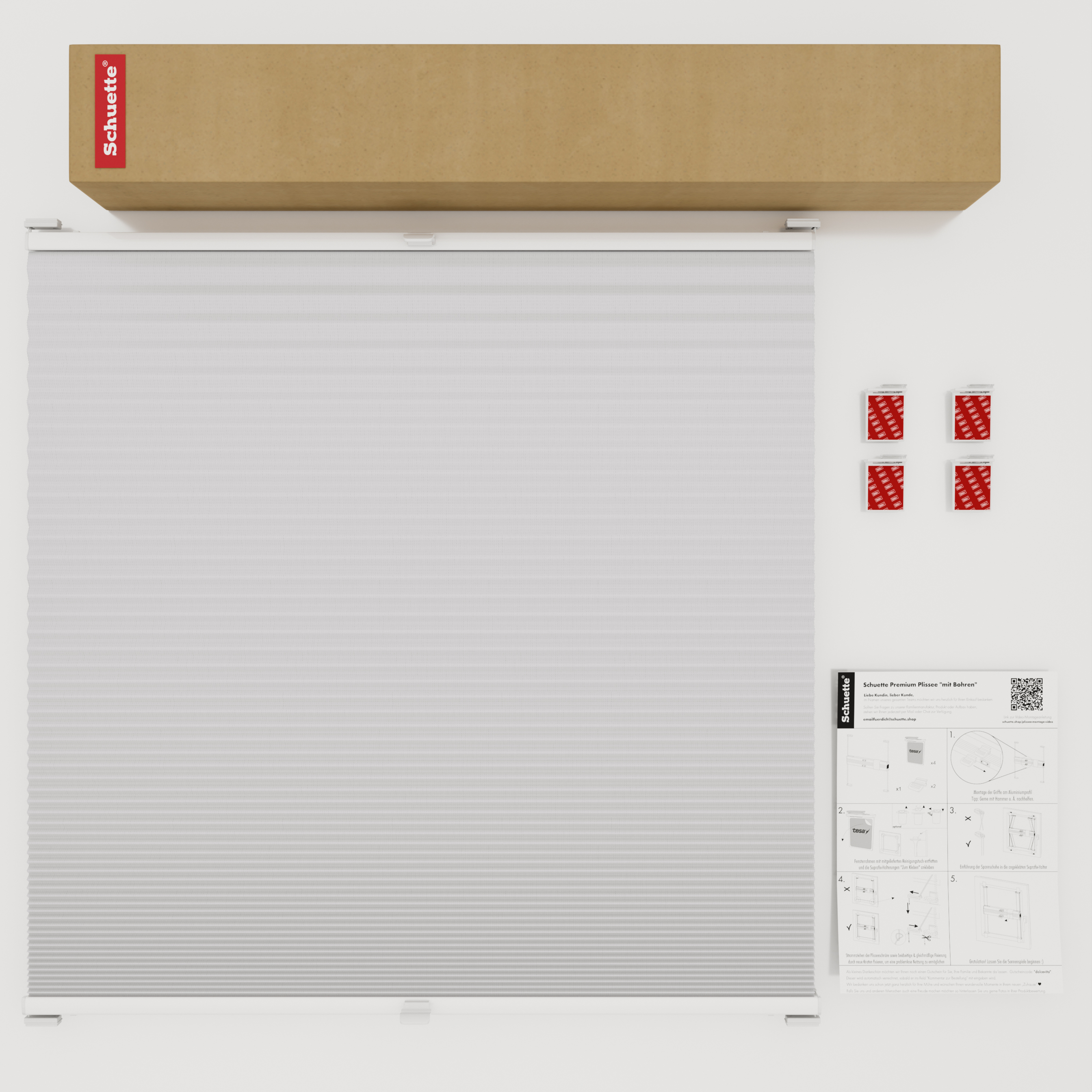 Schuette® Wabenplissee ohne Bohren nach Maß • Klebehalter & Schraubhalter 2in1 Set "Letsbond" • Honey Kollektion: Gray-zy in Love (Pastellgrau) • Profilfarbe: Weiß