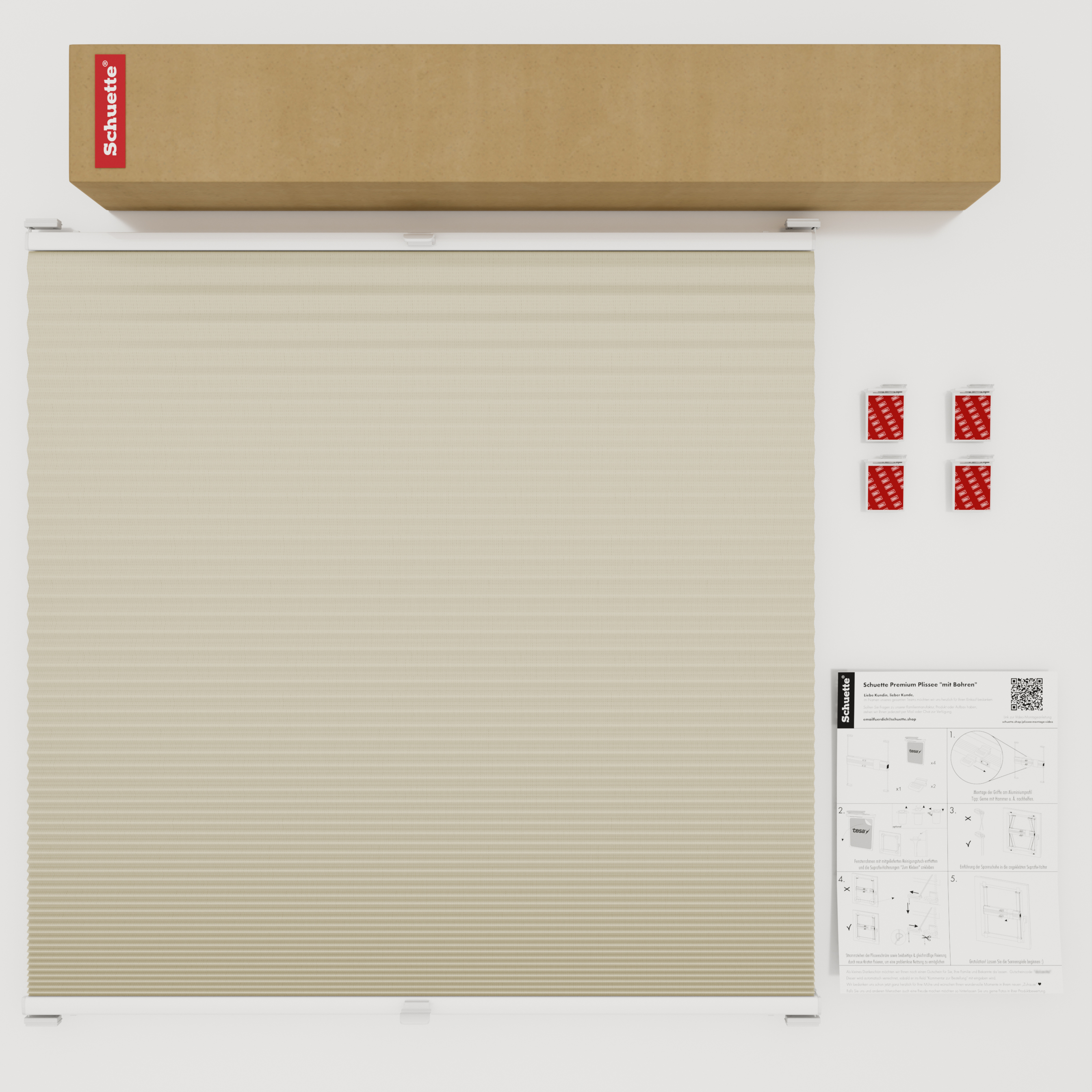 Schuette® Wabenplissee ohne Bohren nach Maß • Klebehalter & Schraubhalter 2in1 Set "Letsbond" • Honey Kollektion: Belgian Waffle (Creme) • Profilfarbe: Silber