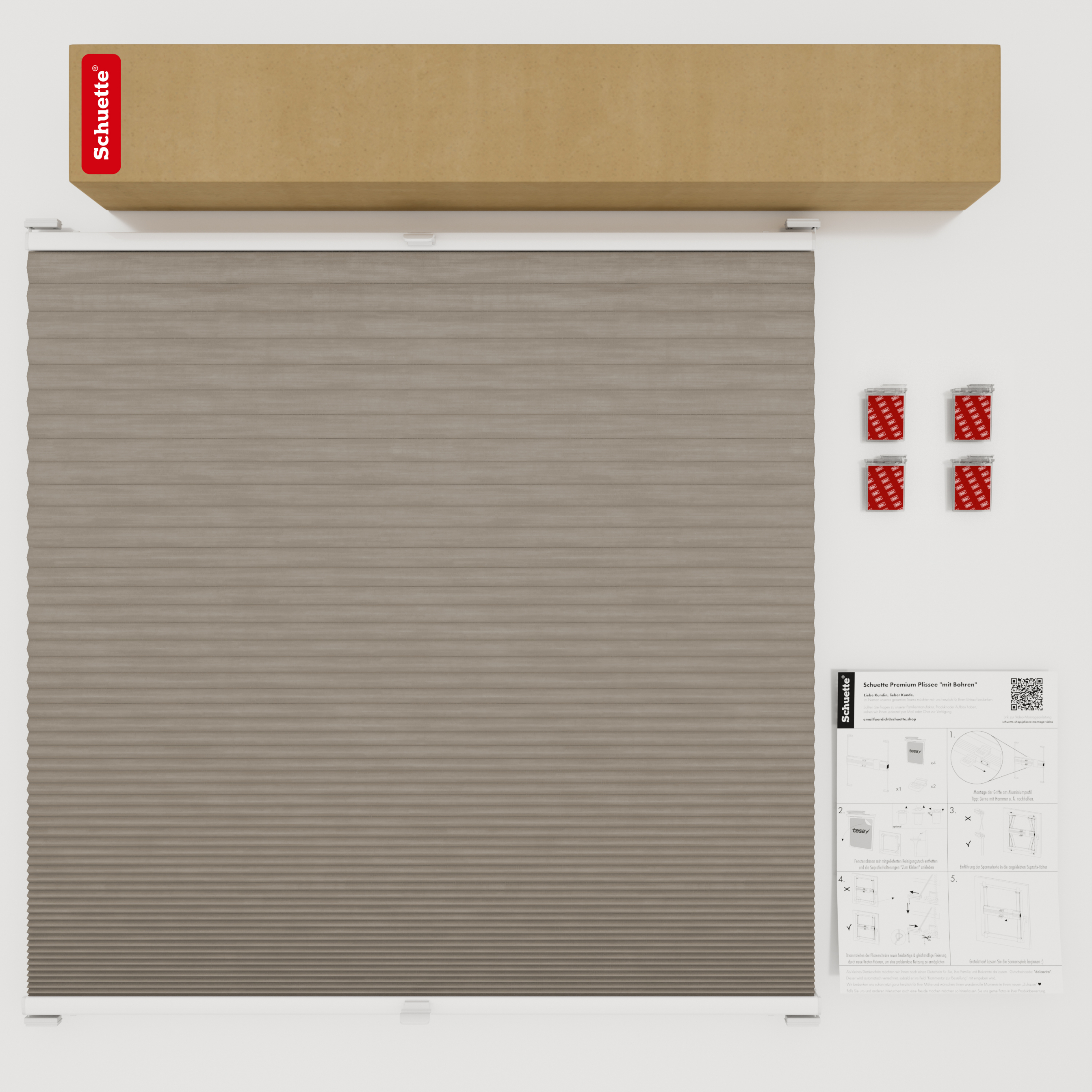Schuette® Wabenplissee ohne Bohren nach Maß • Klebehalter & Schraubhalter 2in1 Set "Letsbond" • Thermo x Honey Kollektion: Truffle Dust (Taupe) • Profilfarbe: Anthrazit