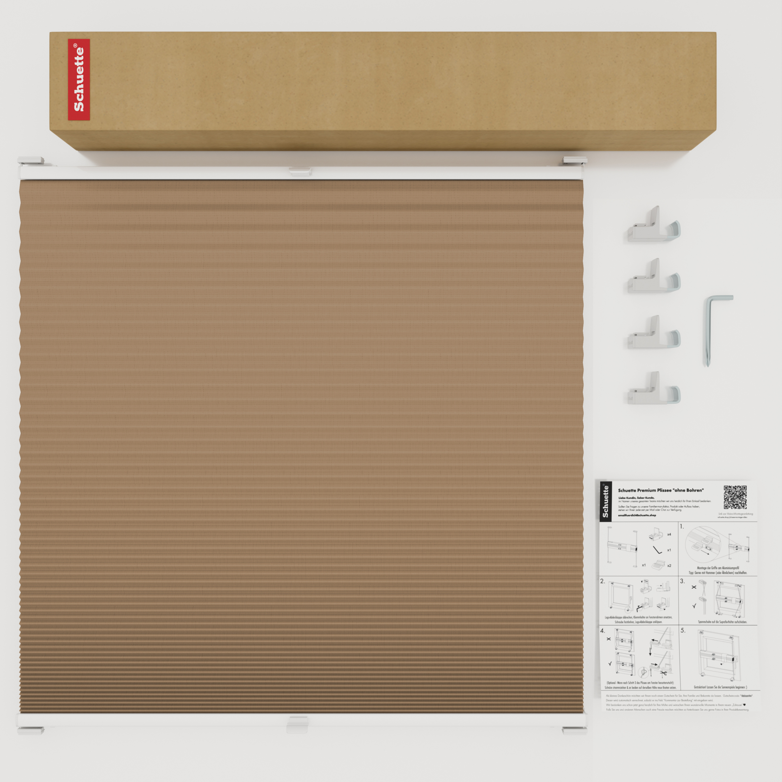 Schuette® Wabenplissee ohne Bohren nach Maß • Suprafix Klemmhalter "X" • Honey Kollektion: Maple Wood (Braun) • Profilfarbe: Anthrazit