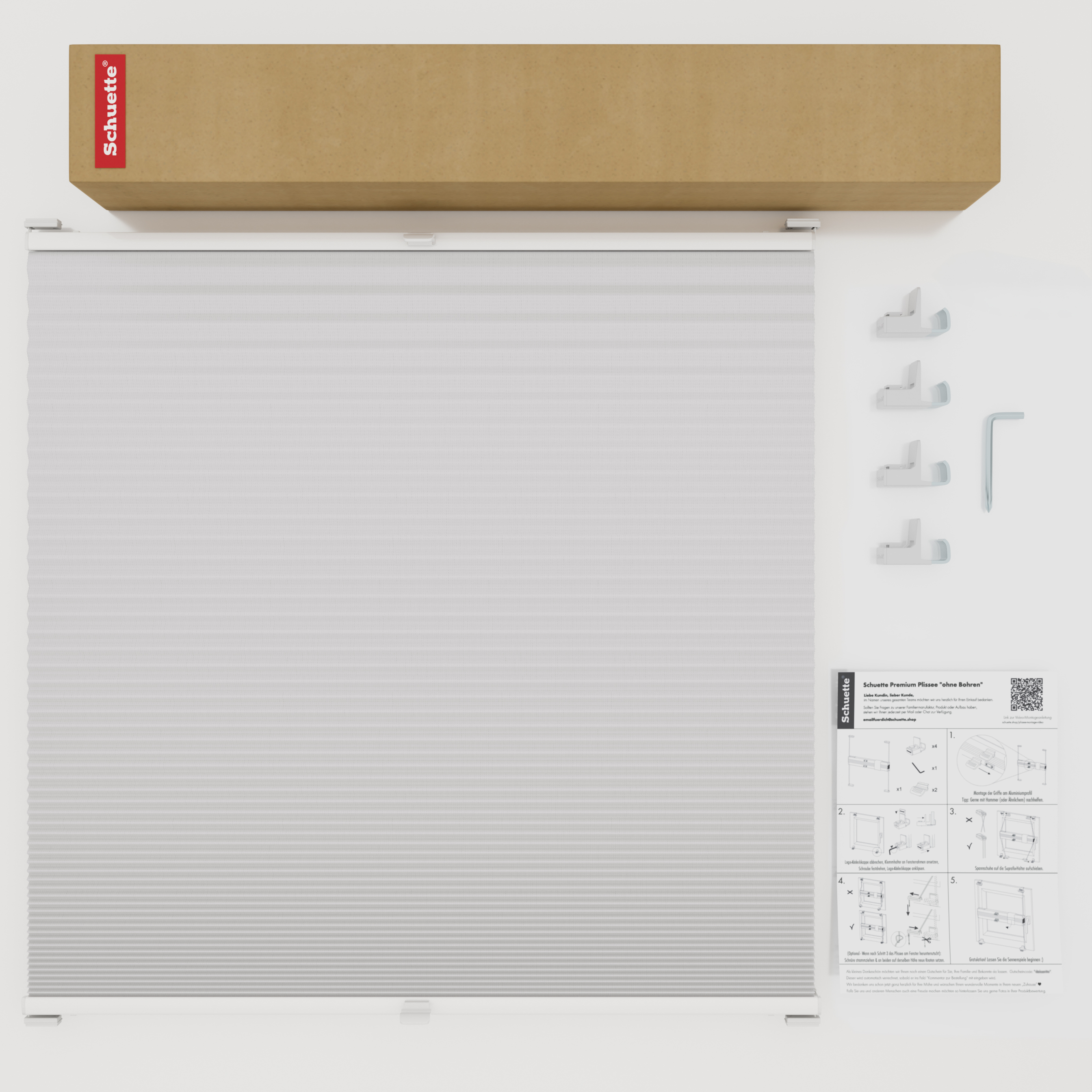 Schuette® Wabenplissee ohne Bohren nach Maß • Suprafix Klemmhalter "X" • Honey Kollektion: Gray-zy in Love (Pastellgrau) • Profilfarbe: Weiß