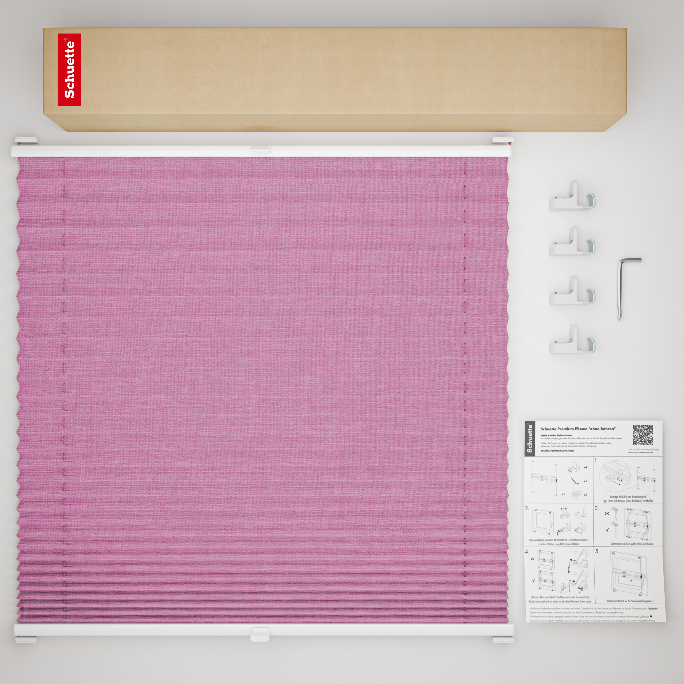Schuette® Plissee ohne Bohren nach Maß • Suprafix Klemmhalter "X" • Melange Kollektion: Magic Pink (Rosa) • Profilfarbe: Eiche