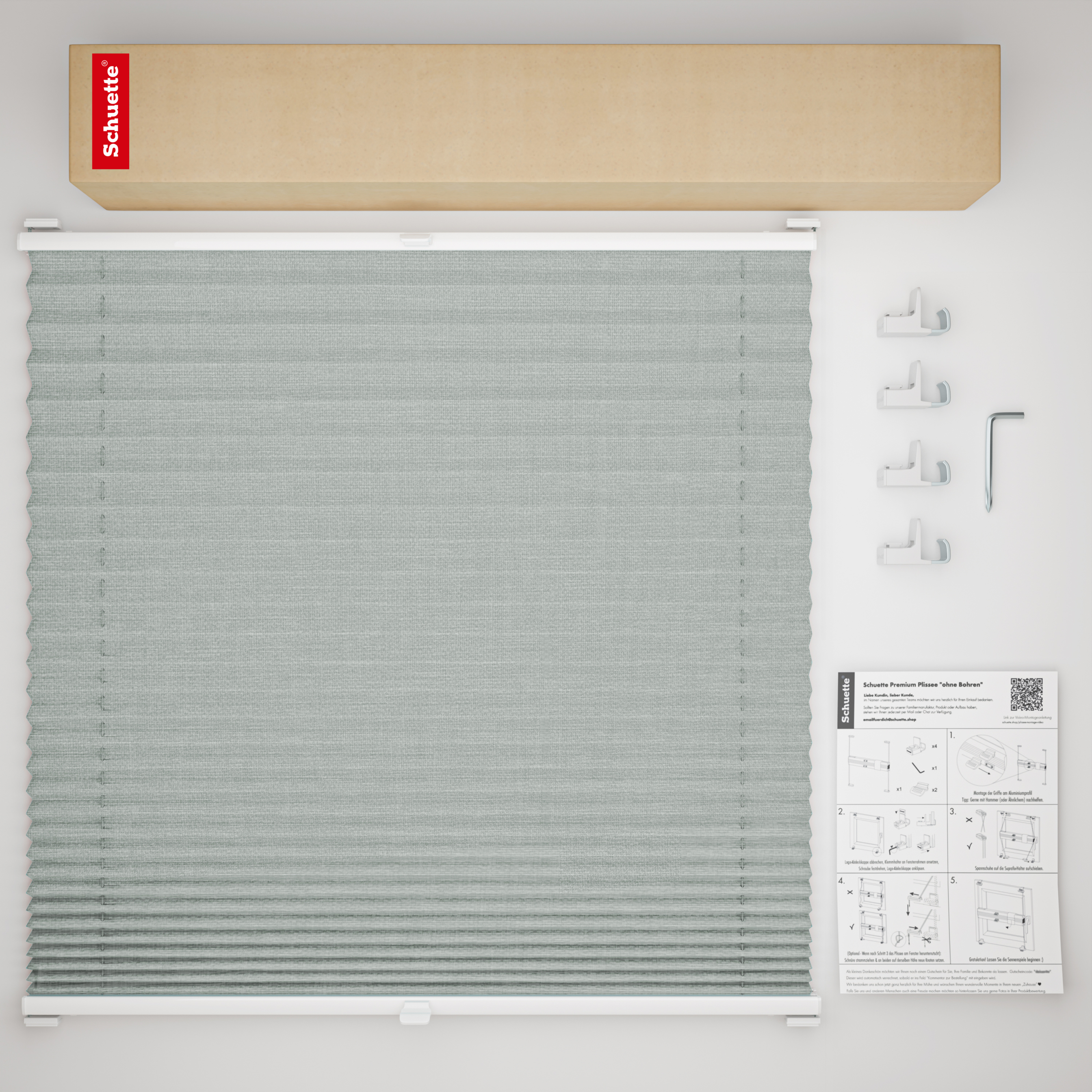 Schuette® Plissee ohne Bohren nach Maß • Suprafix Klemmhalter "X" • Melange Kollektion: On The Road (Grau) • Profilfarbe: Silber