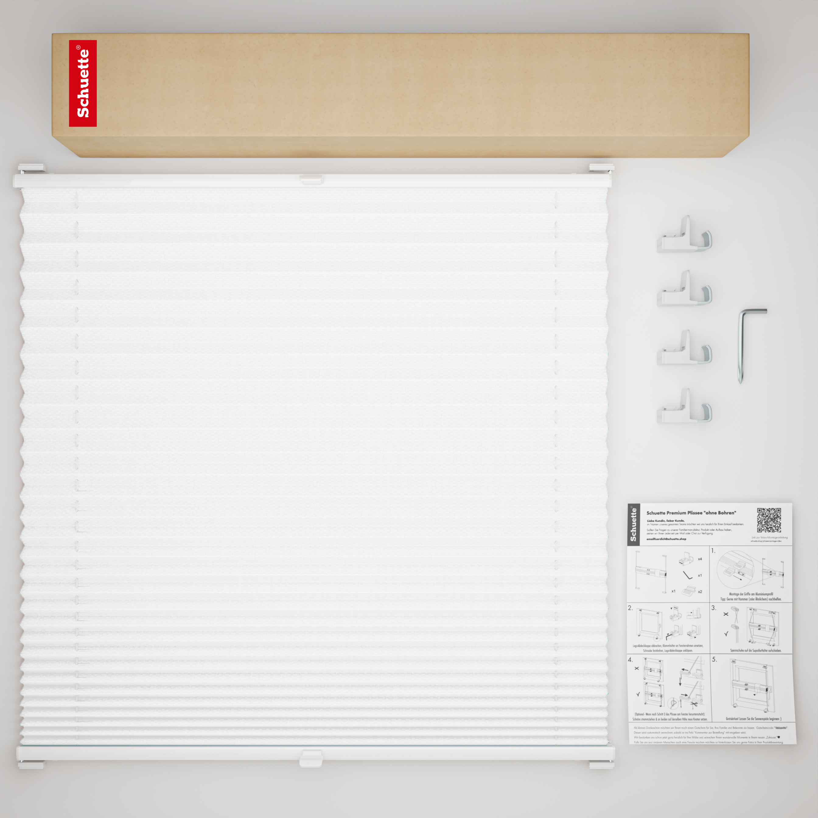 Schuette® Plissee ohne Bohren nach Maß • Suprafix Klemmhalter "X" • Thermo Kollektion: White Day (Weiß) • Profilfarbe: Anthrazit
