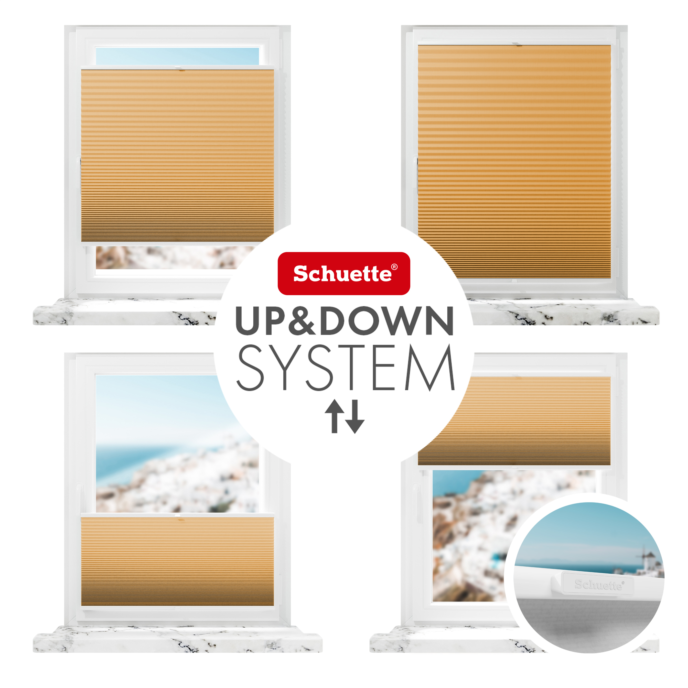 Schuette® Wabenplissee ohne Bohren nach Maß • Klebehalter & Schraubhalter 2in1 Set "Letsbond" • Honey Kollektion: Citrus Glow (Orange) • Profilfarbe: Eiche