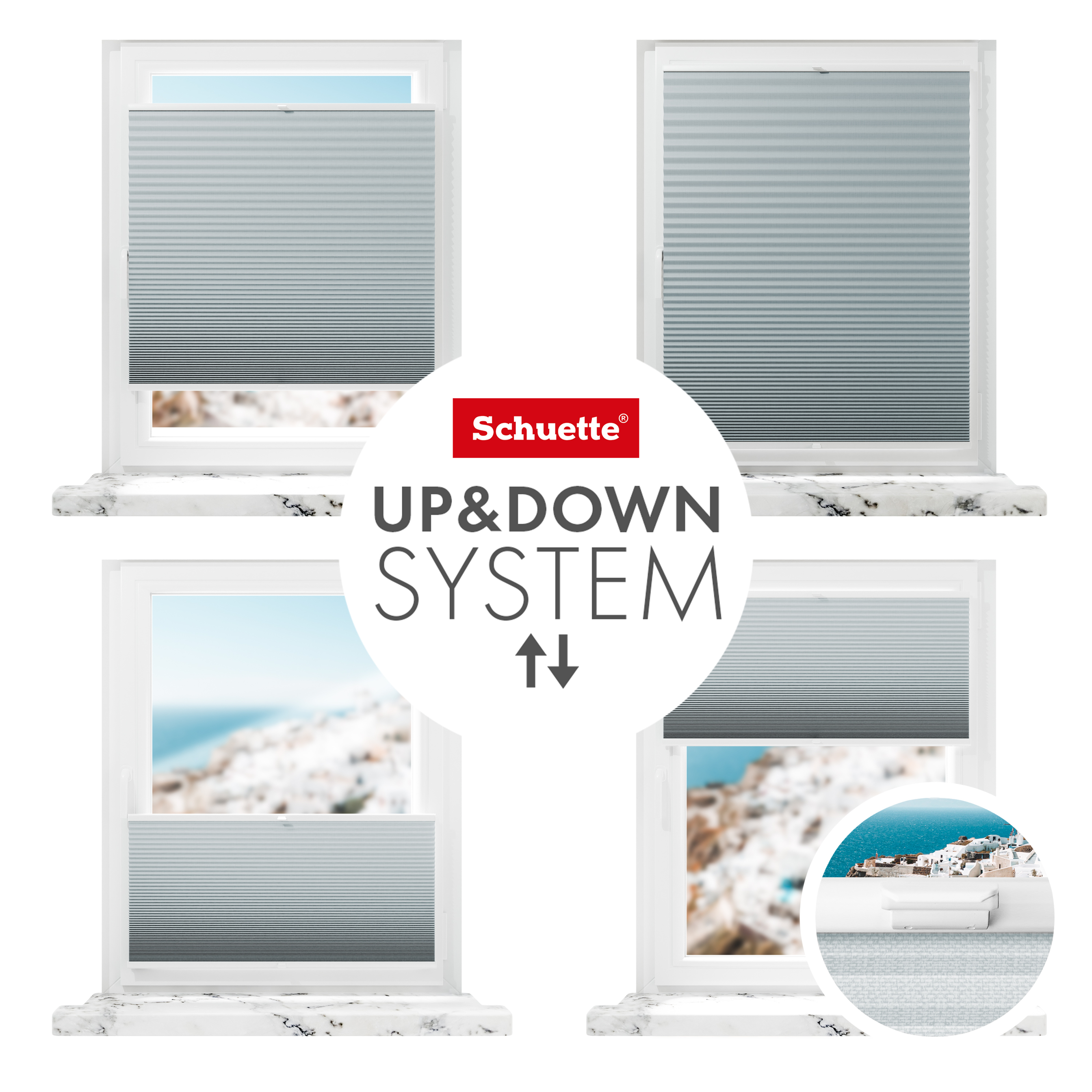 Schuette® Wabenplissee ohne Bohren nach Maß • Klebehalter & Schraubhalter 2in1 Set "Letsbond" Transparent • Honey Kollektion: Cloud Nine (Pastellblau) • Profilfarbe: Walnuss
