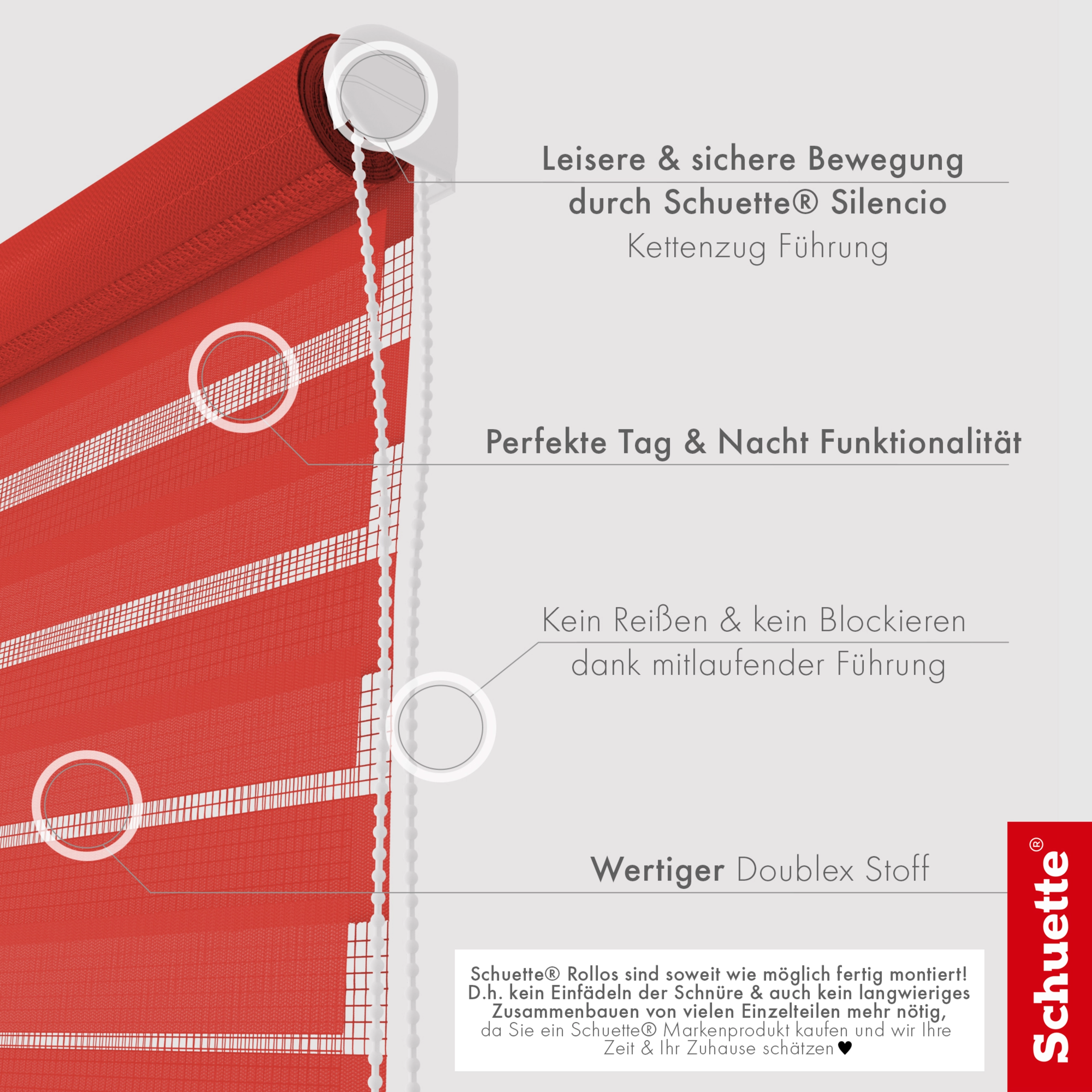 Schuette® Rollo ohne Bohren & mit Bohren 2in1 • Nacht Doppelrollo Kollektion: Red Rose (Rot) • Profilfarbe: Weiß